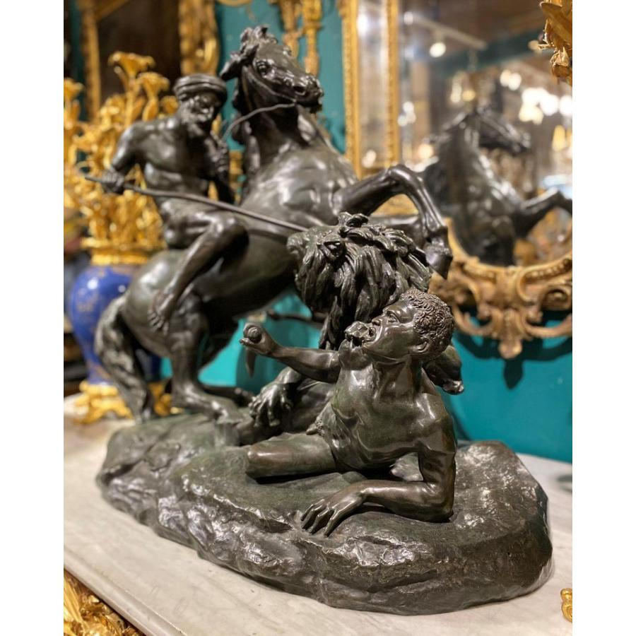 La Chasse Au Lion, The Lion Hunt, Monumental Bronze Sculpture after Aime Millet In Good Condition For Sale In New York, NY