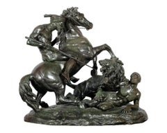 ' La Chasse Au Lion ', Sculpture monumentale en bronze d'après Aime Millet