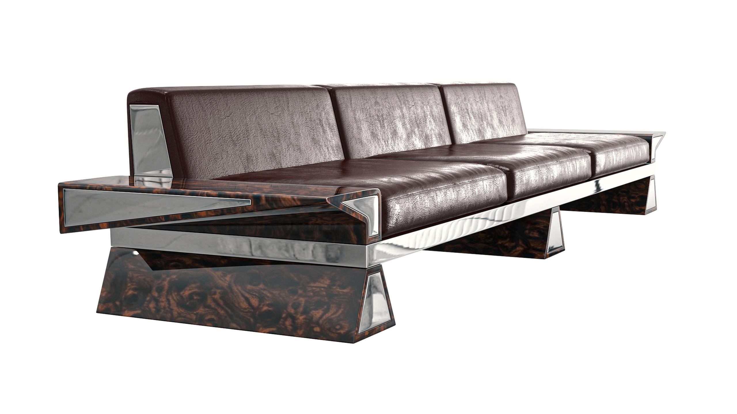 „La Ciliegia“-Sofa mit Edelstahl, Wurzelholz, Nussbaum, handgefertigt, Istanbul im Angebot 4
