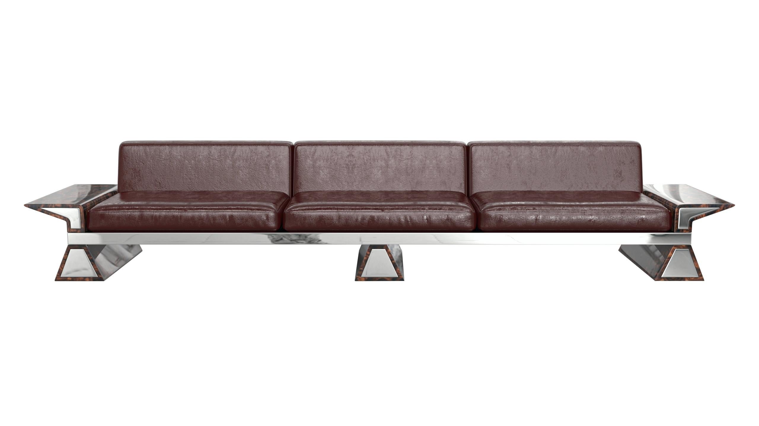 „La Ciliegia“-Sofa mit Edelstahl, Wurzelholz, Nussbaum, handgefertigt, Istanbul im Angebot 6