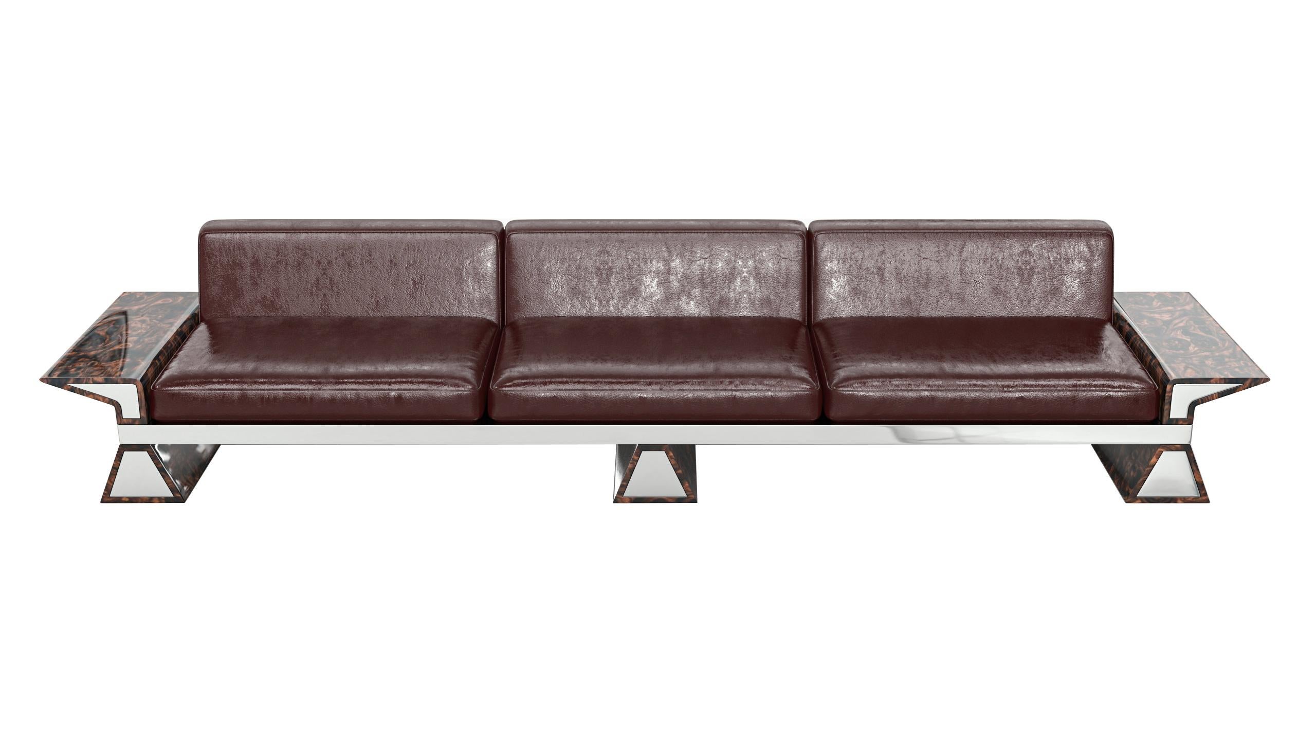 „La Ciliegia“-Sofa mit Edelstahl, Wurzelholz, Nussbaum, handgefertigt, Istanbul im Angebot 7