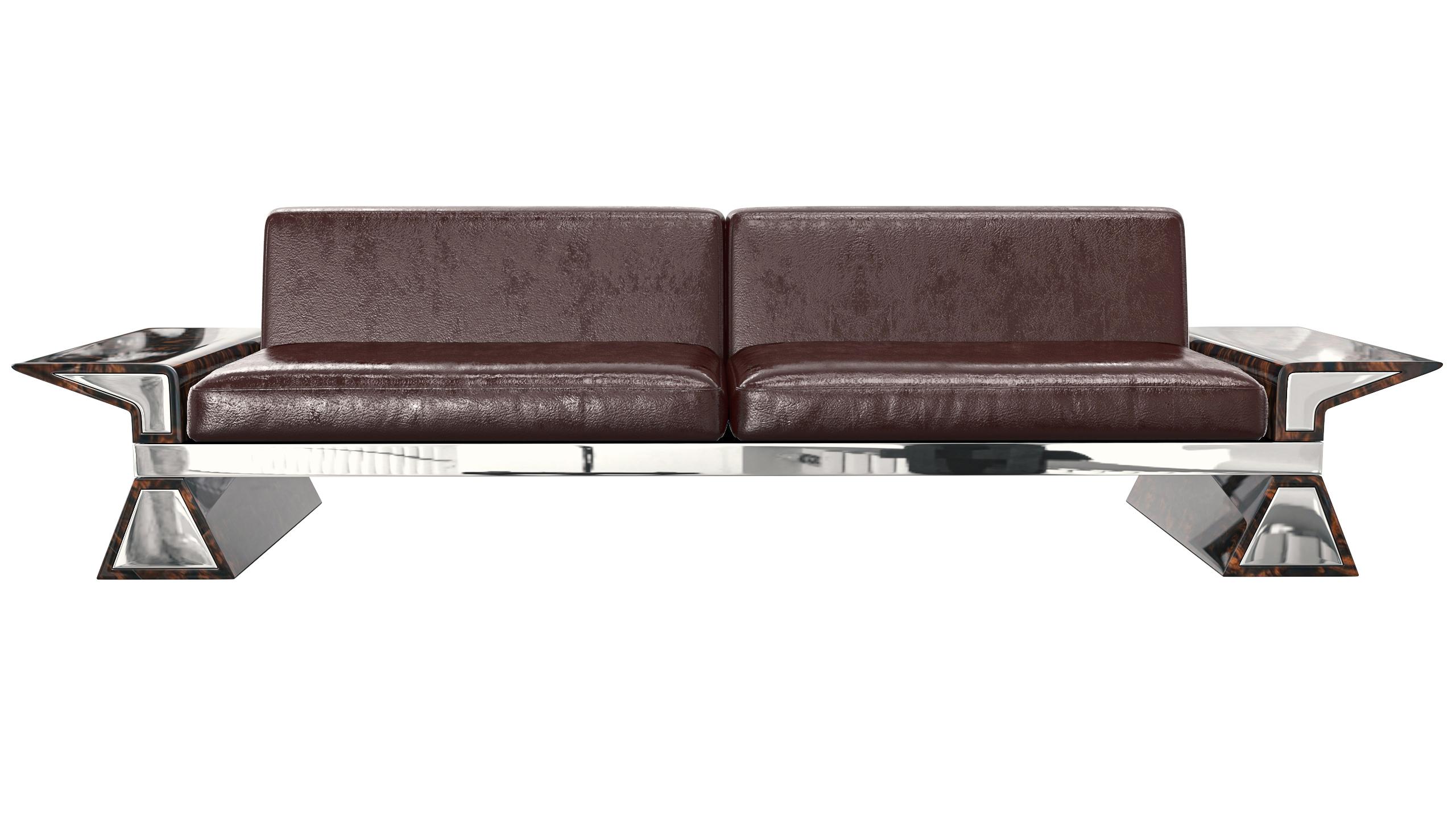 „La Ciliegia“-Sofa mit Edelstahl, Wurzelholz, Nussbaum, handgefertigt, Istanbul (Handgefertigt) im Angebot