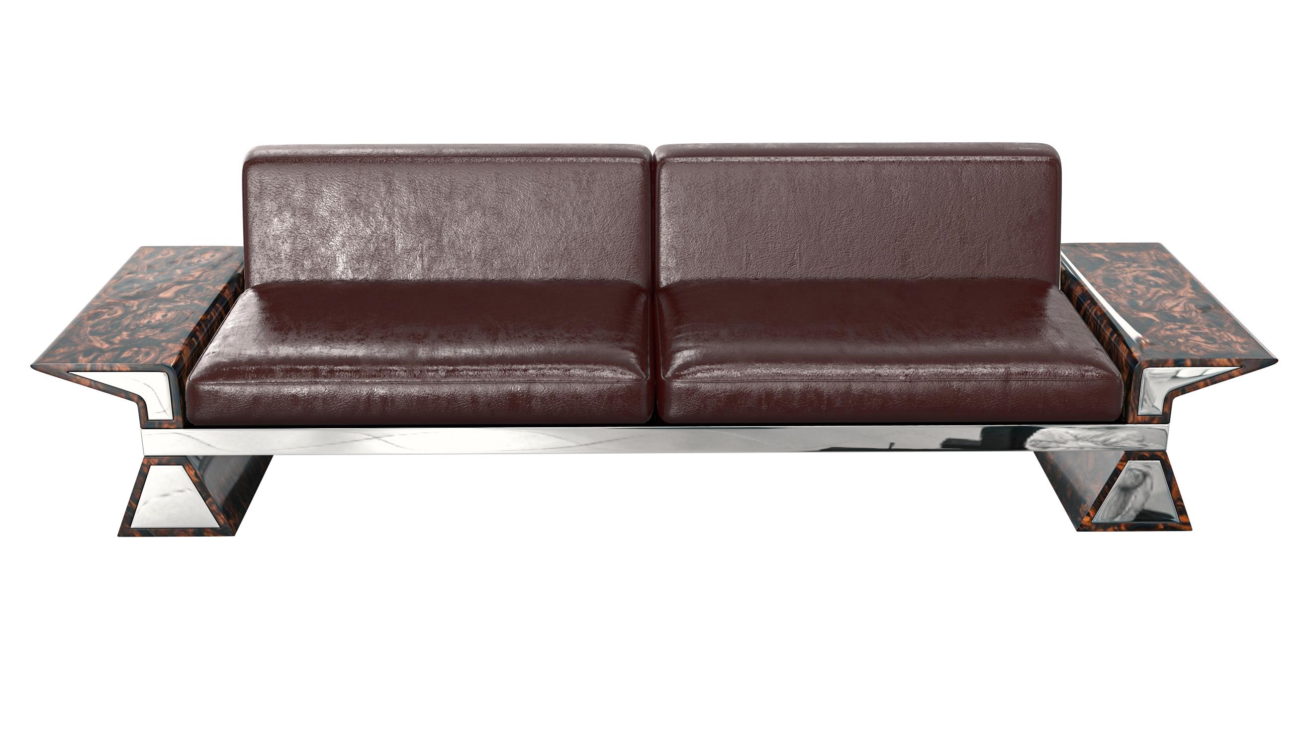 „La Ciliegia“-Sofa mit Edelstahl, Wurzelholz, Nussbaum, handgefertigt, Istanbul (21. Jahrhundert und zeitgenössisch) im Angebot