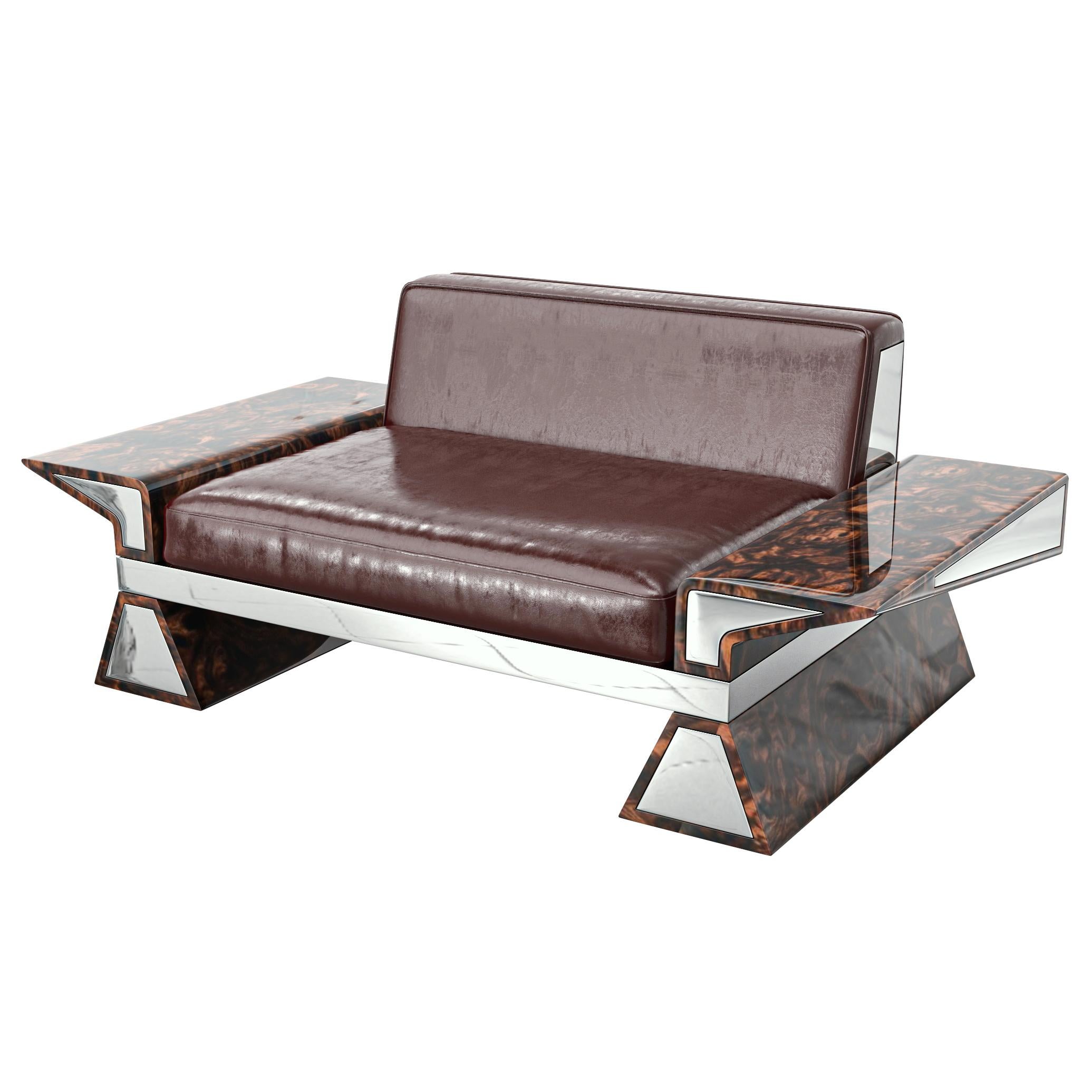 „La Ciliegia“-Sofa mit Edelstahl, Wurzelholz, Nussbaum, handgefertigt, Istanbul (Bronze) im Angebot
