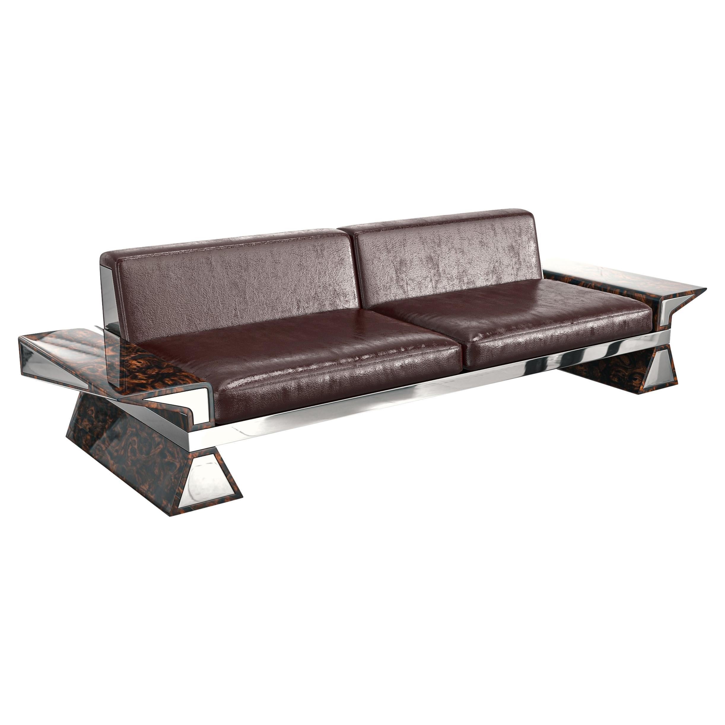 "La Ciliegia" Sofa with Stainless Steel, Burl Walnut, Hand Crafted, Istanbul
