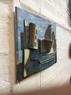 "La cinemateca francesa" Óleo sobre lienzo con relieve, hacia 1950, Firmado TH