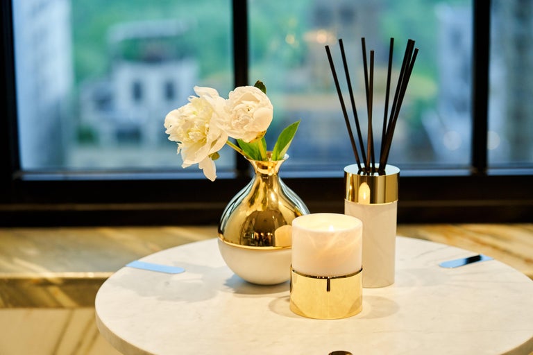 La Cire Vessel Candle in Alabaster and Brass by Anna Rabinowitz For ...