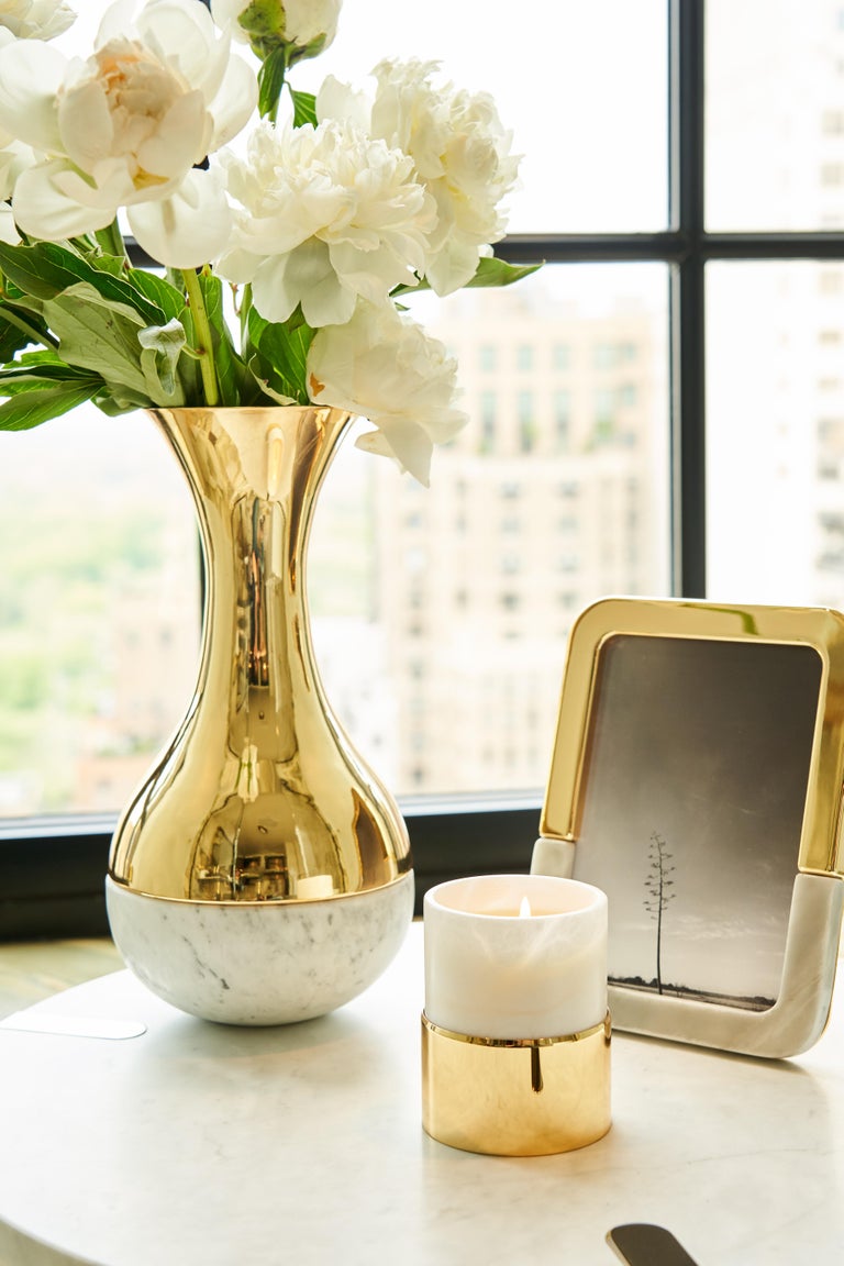 La Cire Vessel Candle in Alabaster and Brass by Anna Rabinowitz For ...