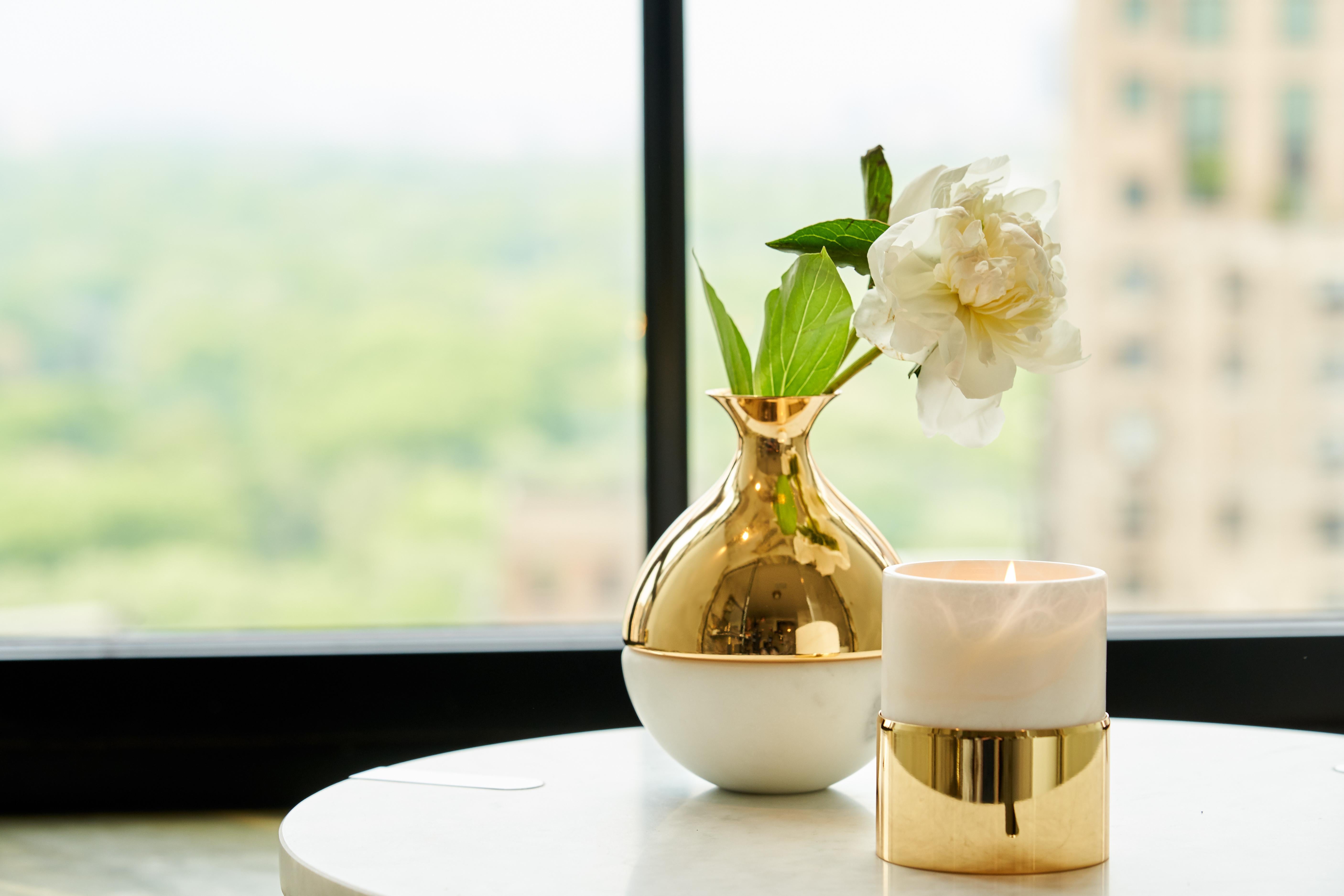 Contemporary La Cire Vessel Candle in Alabaster and Brass by Anna Rabinowitz For Sale