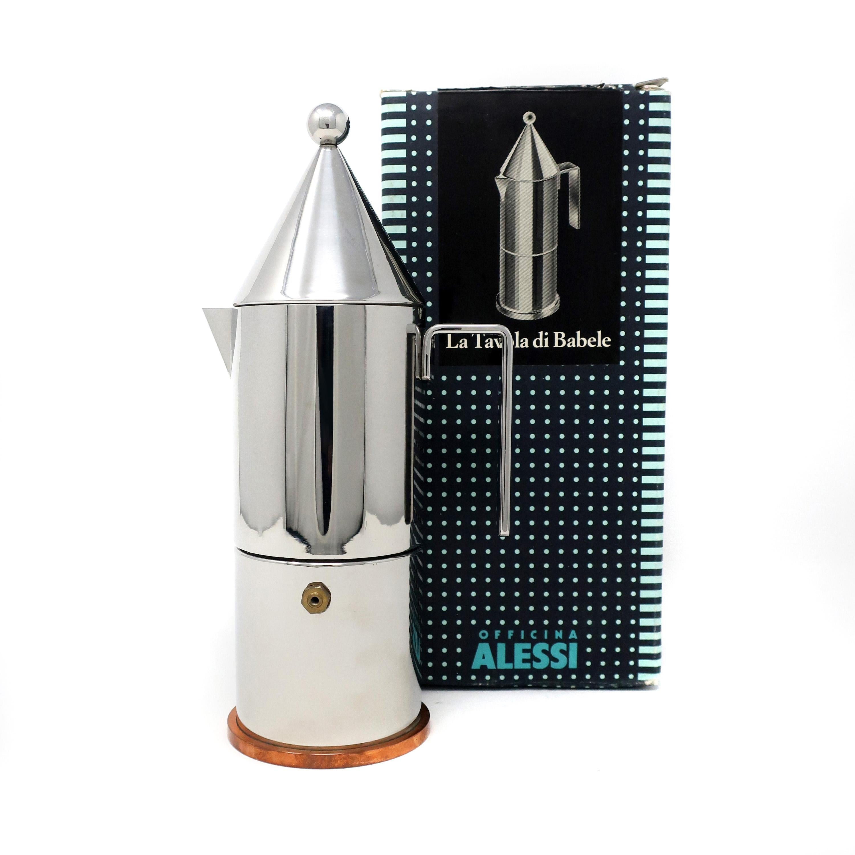 A timeless icon, the La Conica espresso maker by Italian architect and designer Aldo Rossi comes in two sizes (3 and 6 cups) and is part of Alessi's 
