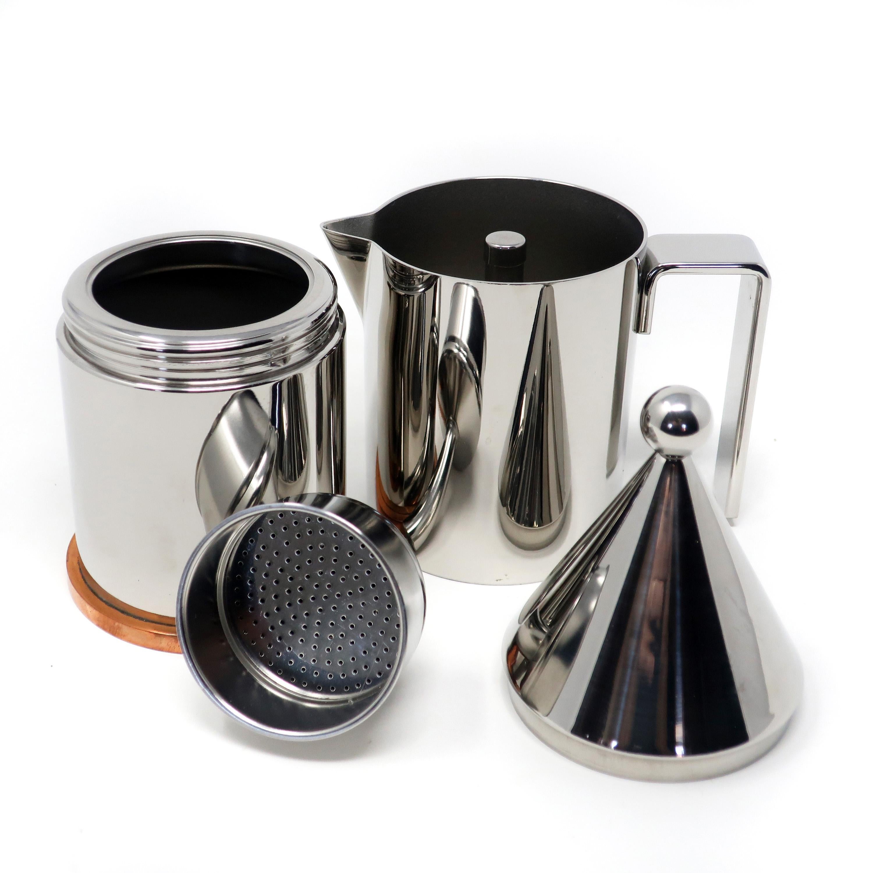 La Conica Three Cup Espresso Maker by Aldo Rossi for Alessi In Good Condition In Brooklyn, NY