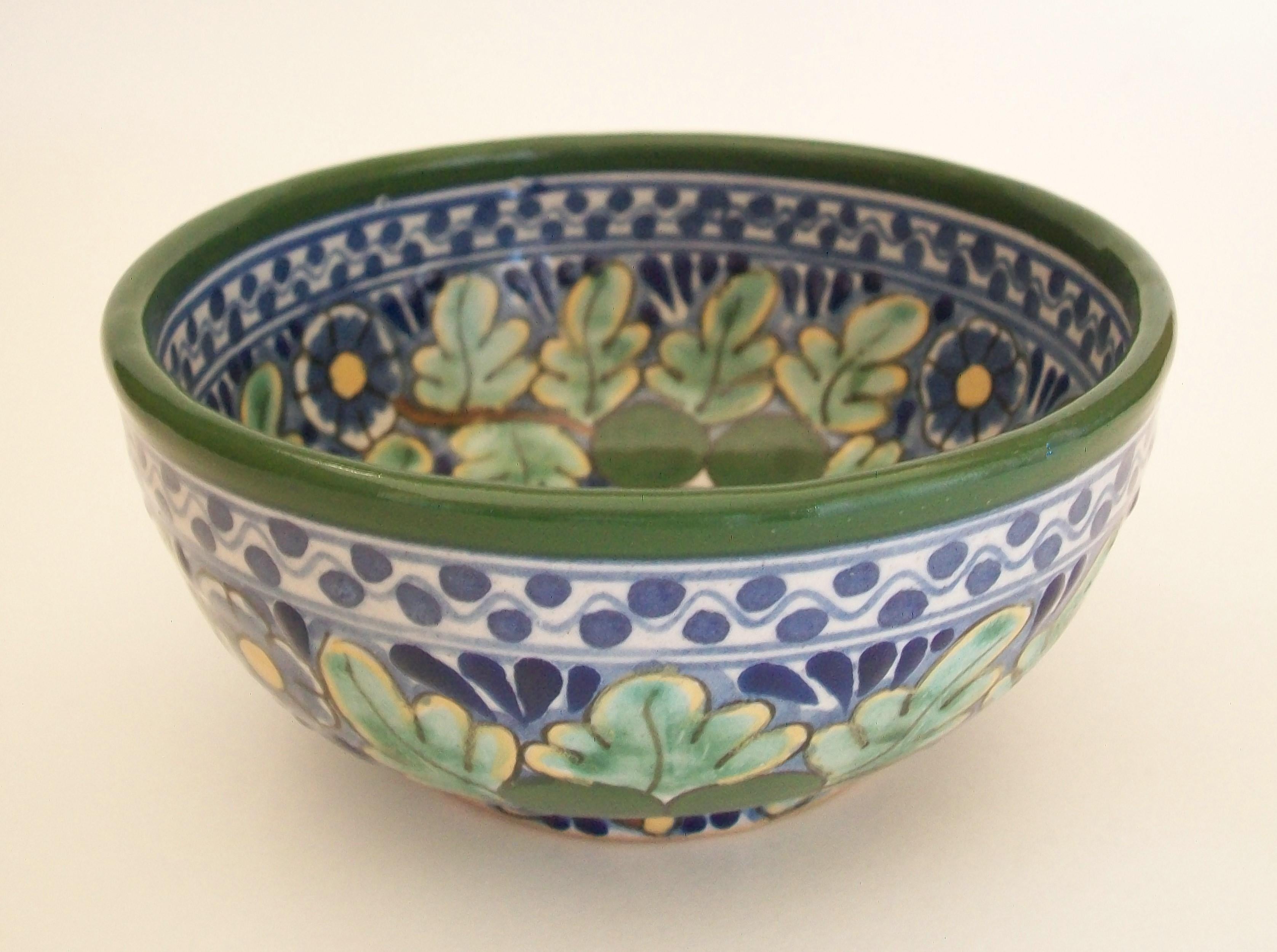 Ceramic LA CORONA, Vintage Hand Painted Talavera Pottery Bowl, Mexico, 20th Century For Sale