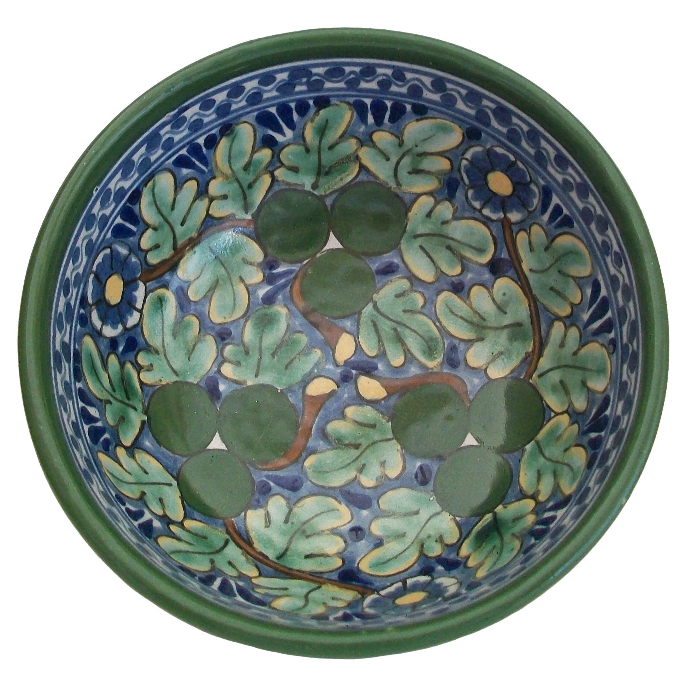 LA CORONA, Vintage Hand Painted Talavera Pottery Bowl, Mexico, 20th Century For Sale