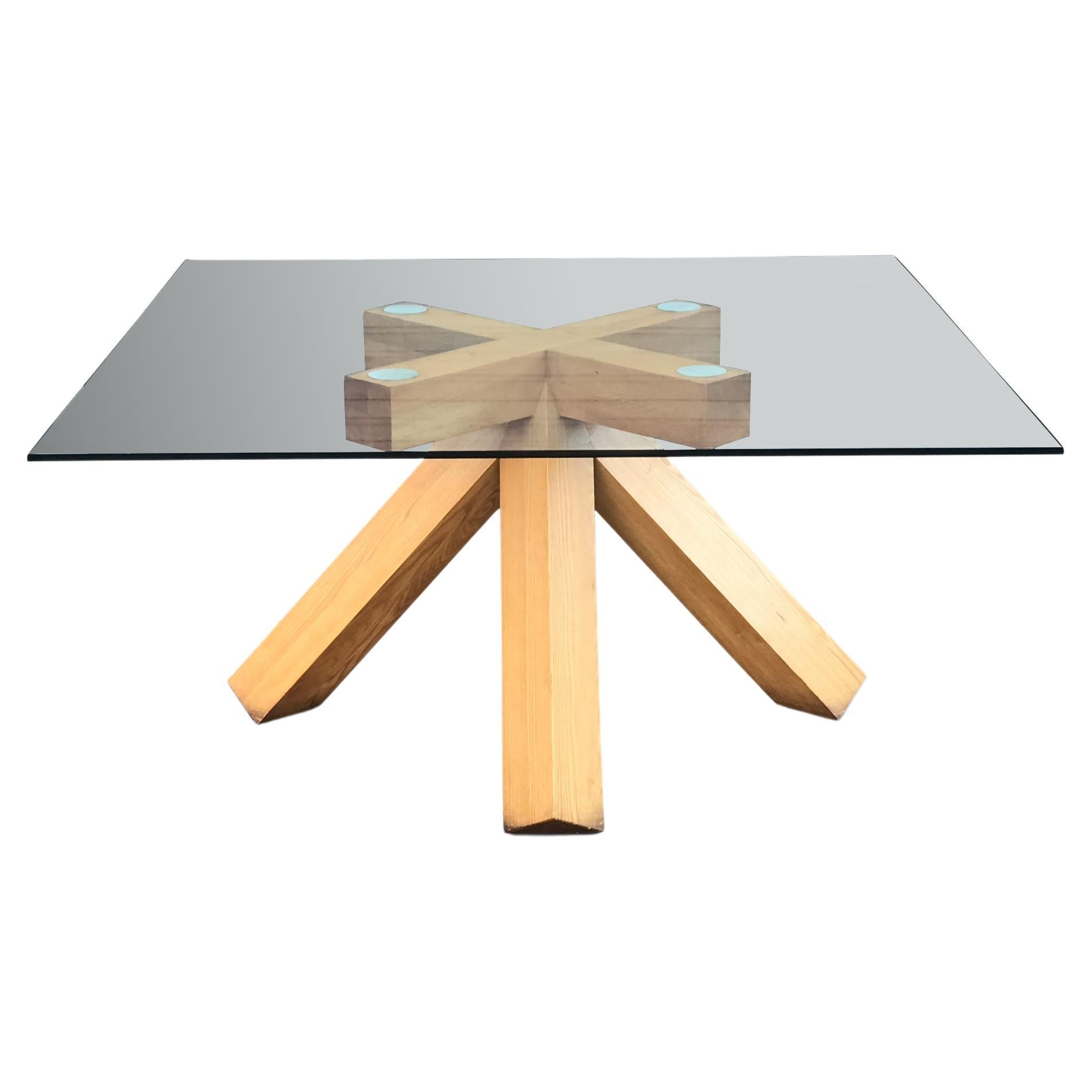 La Corte Walnut and Glass Dining Table by Mario Bellini for Cassina 1970s For Sale