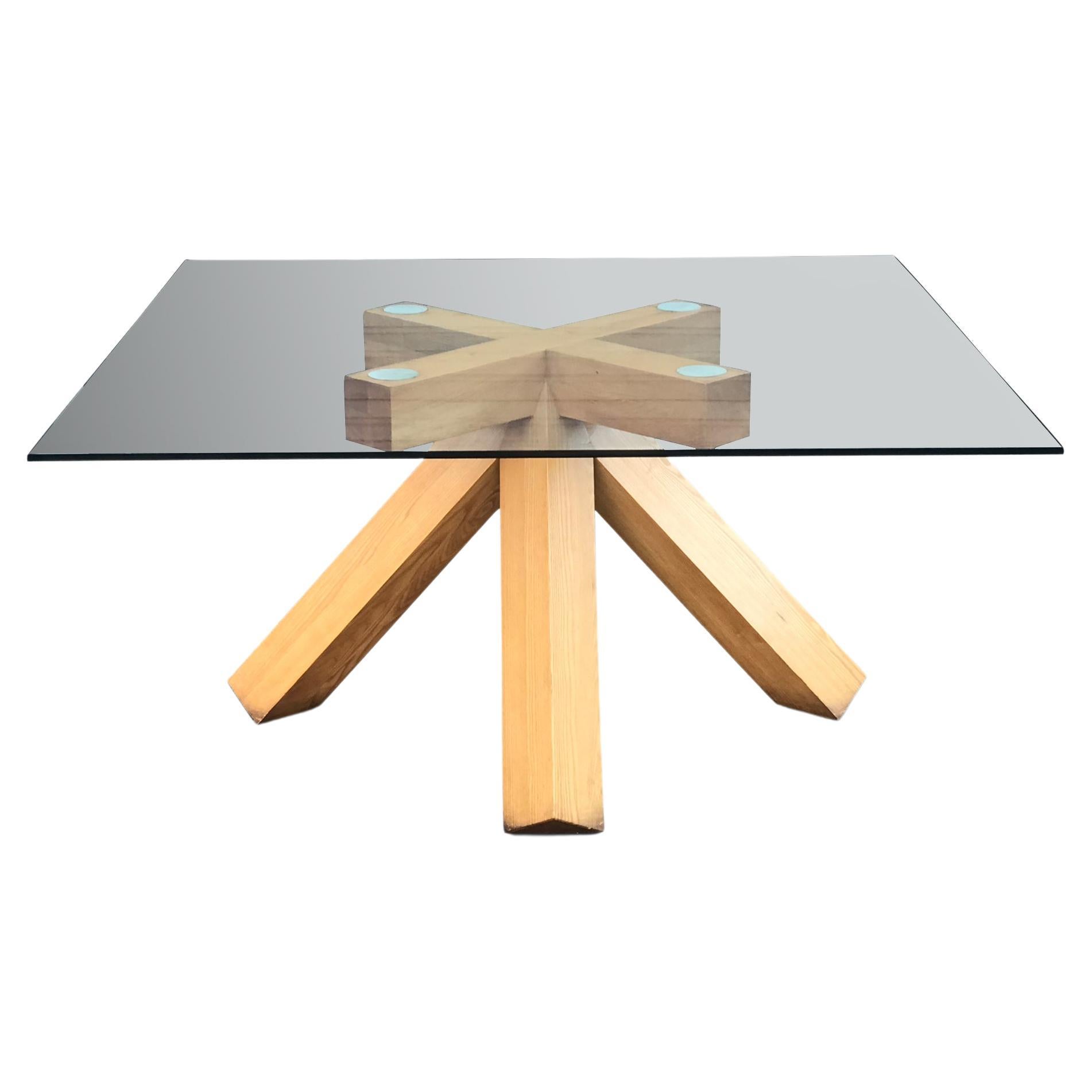 Table de salle à manger La Corte en noyer et verre par Mario Bellini pour Cassina 1970