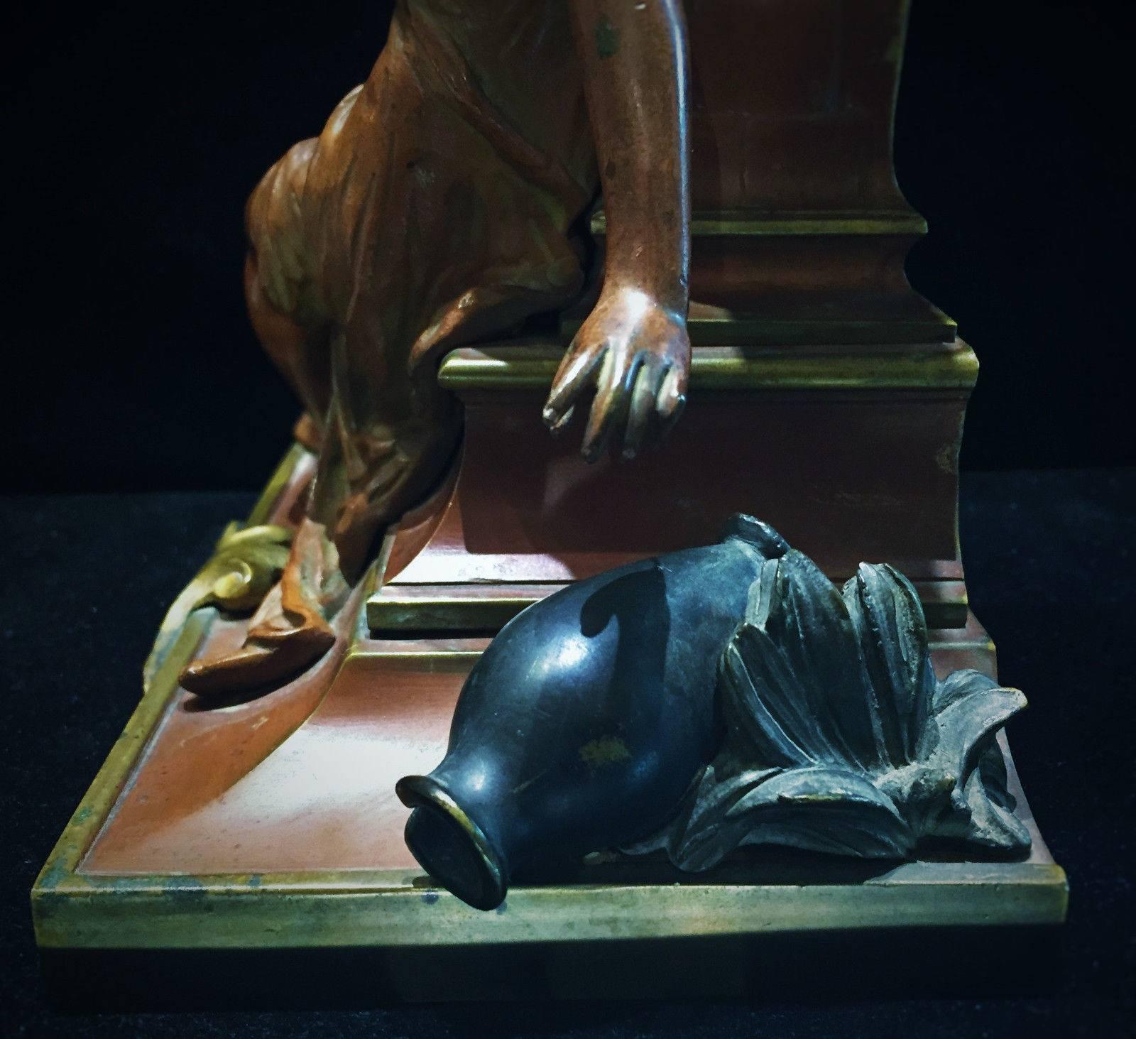 Gilt La Cruche Casee, Antique French Bronze Sculptural Desk Candleholder, circa 1875 For Sale