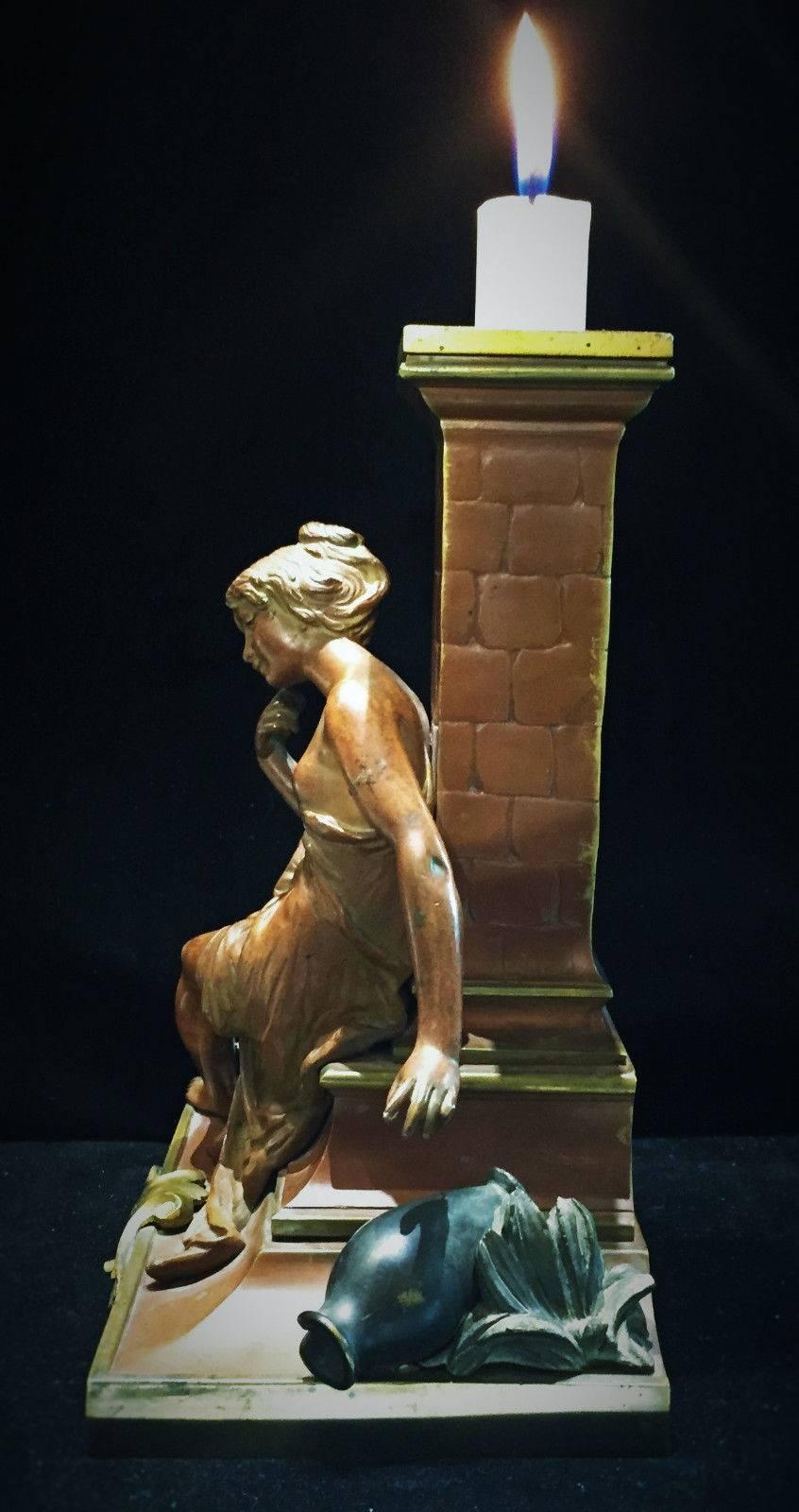 La Cruche Casee, Antique French Bronze Sculptural Desk Candleholder, circa 1875 For Sale 2