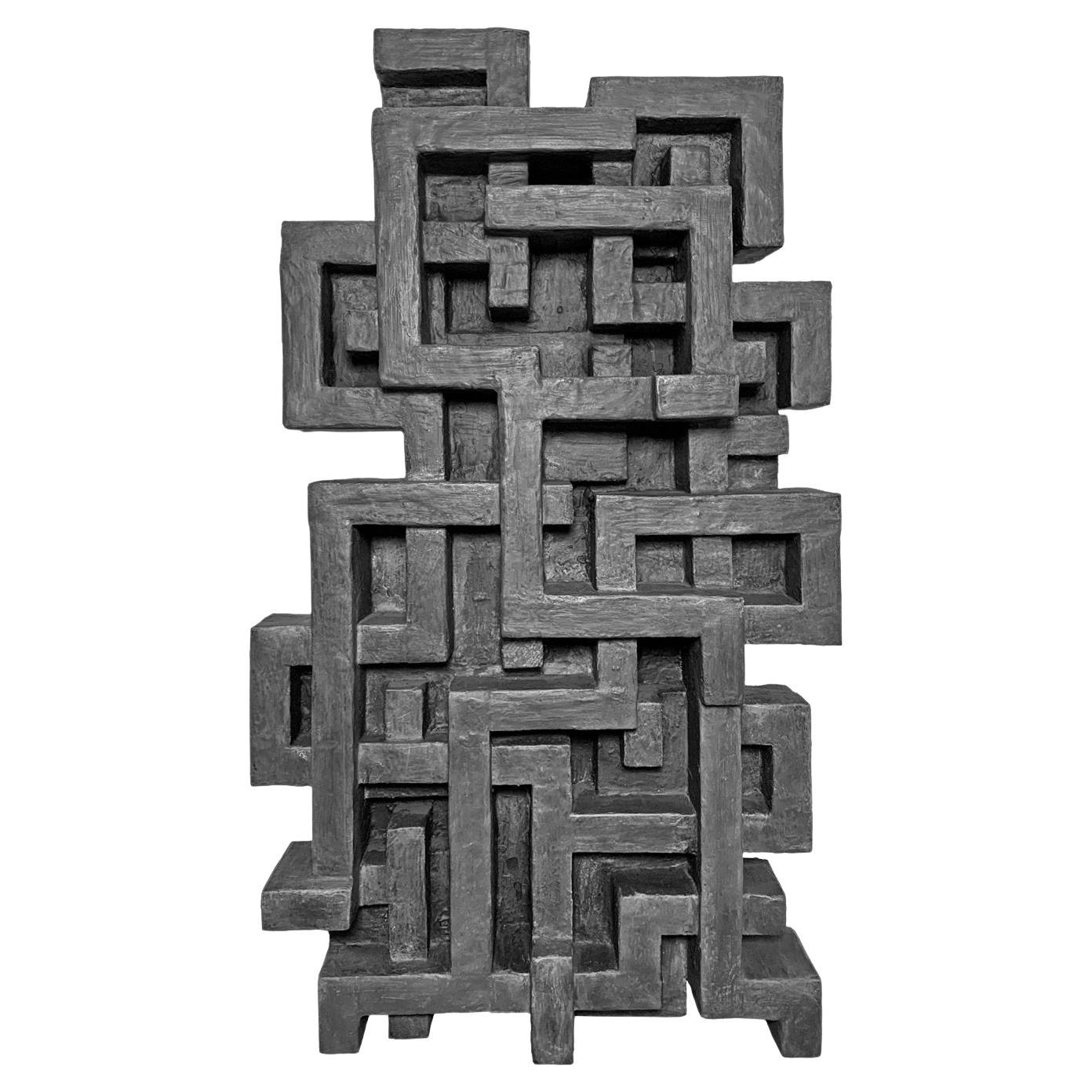 Large Geometric Mixed Media Wall Sculpture in Graphite Finish Dan Schneiger