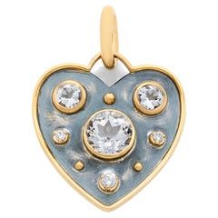 La Dame Du Lac White Topaze & Diamond Petit Heart Charm in 18k Gold by Elie Top