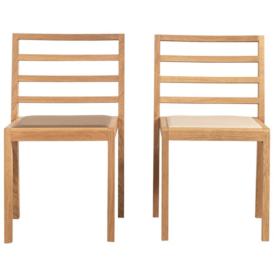 La Discrète No 08, Set of Stackable Chairs in Oak and Leather by Alice Etcaetera