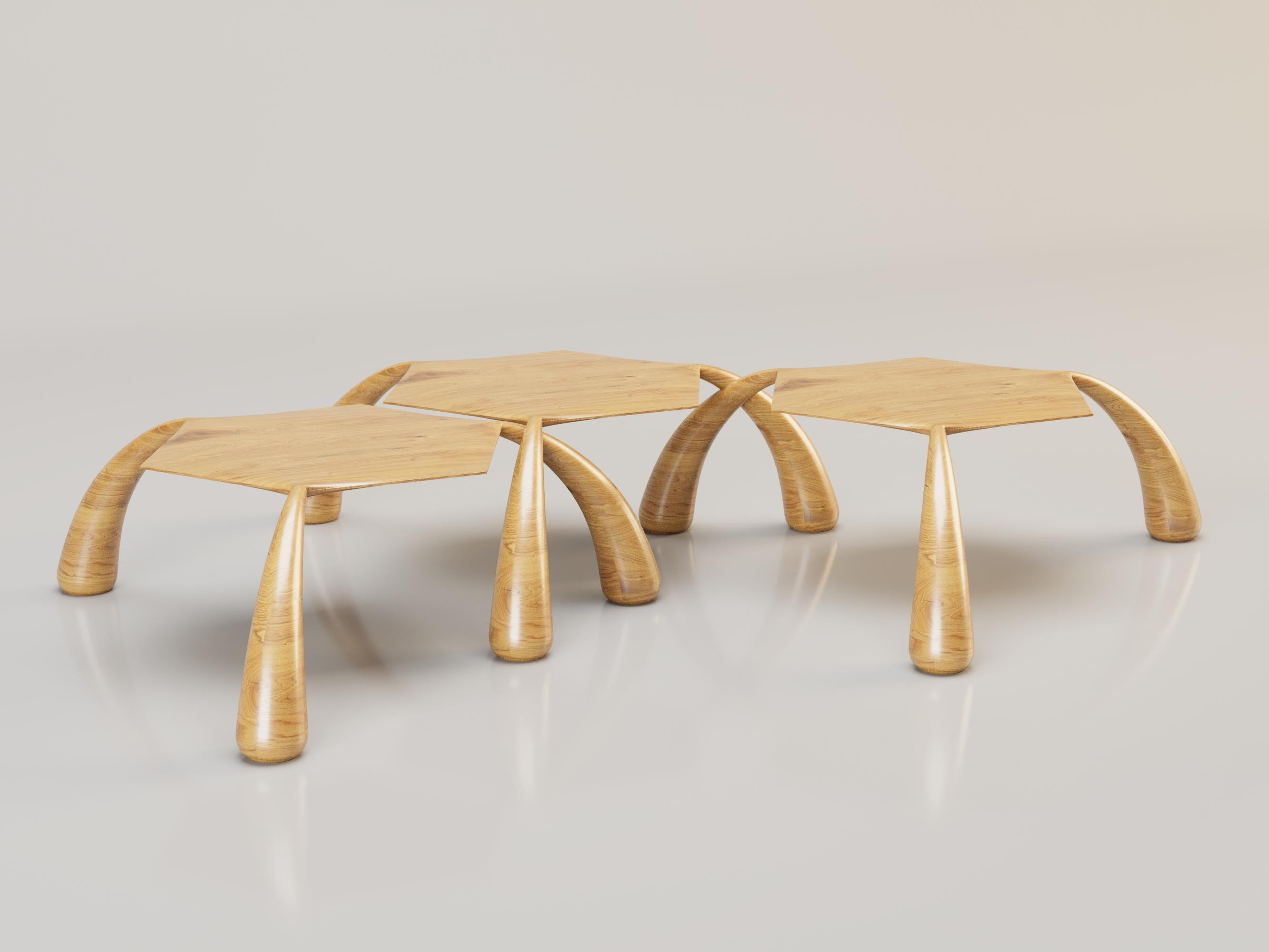 Modern LA DISTINCTE Oak Wood Side Table by Alexandre Ligios, REP by Tuleste Factory For Sale