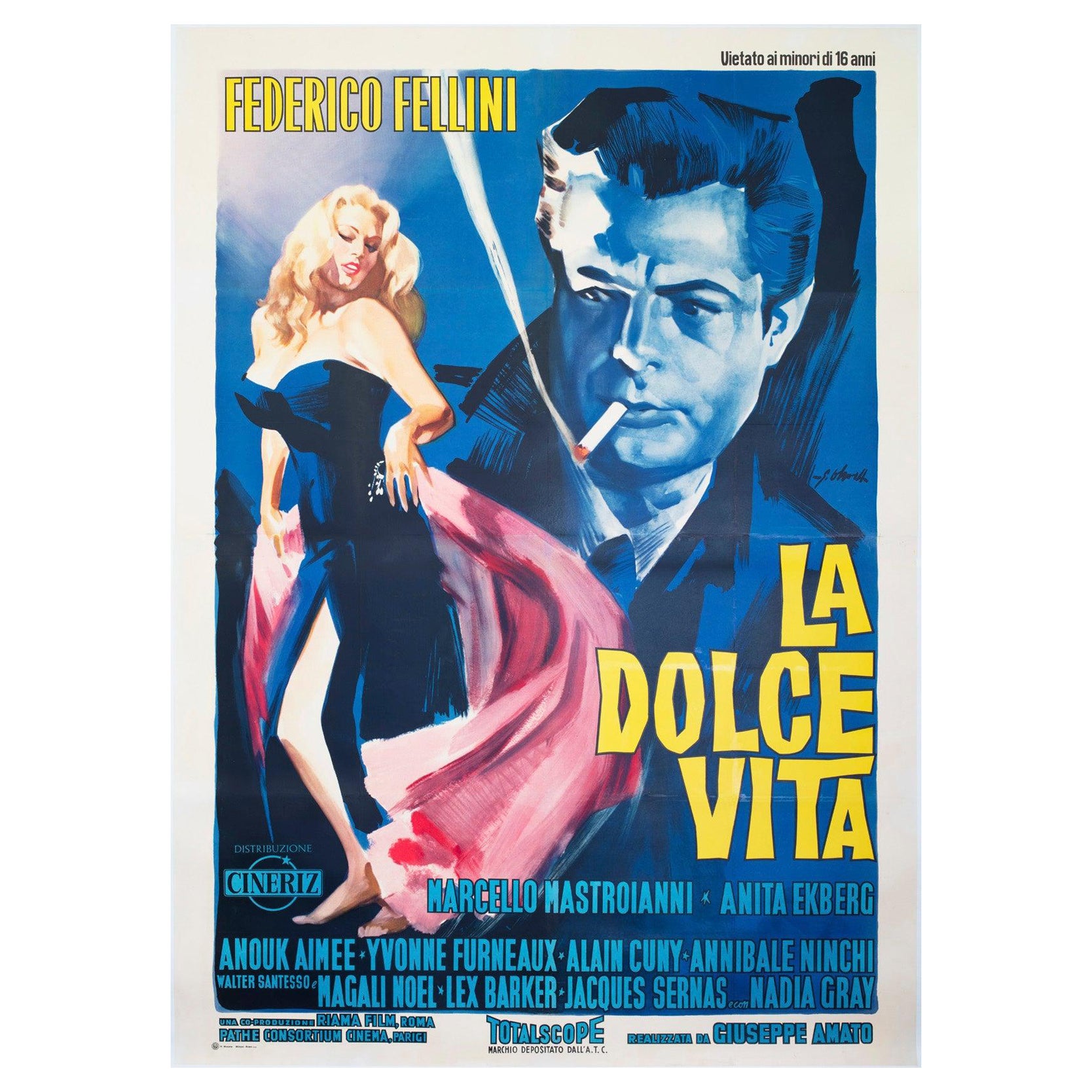 La Dolce Vita 1960 Italienisches 4 Foglio Filmplakat, Giorgio Olivetti im Angebot