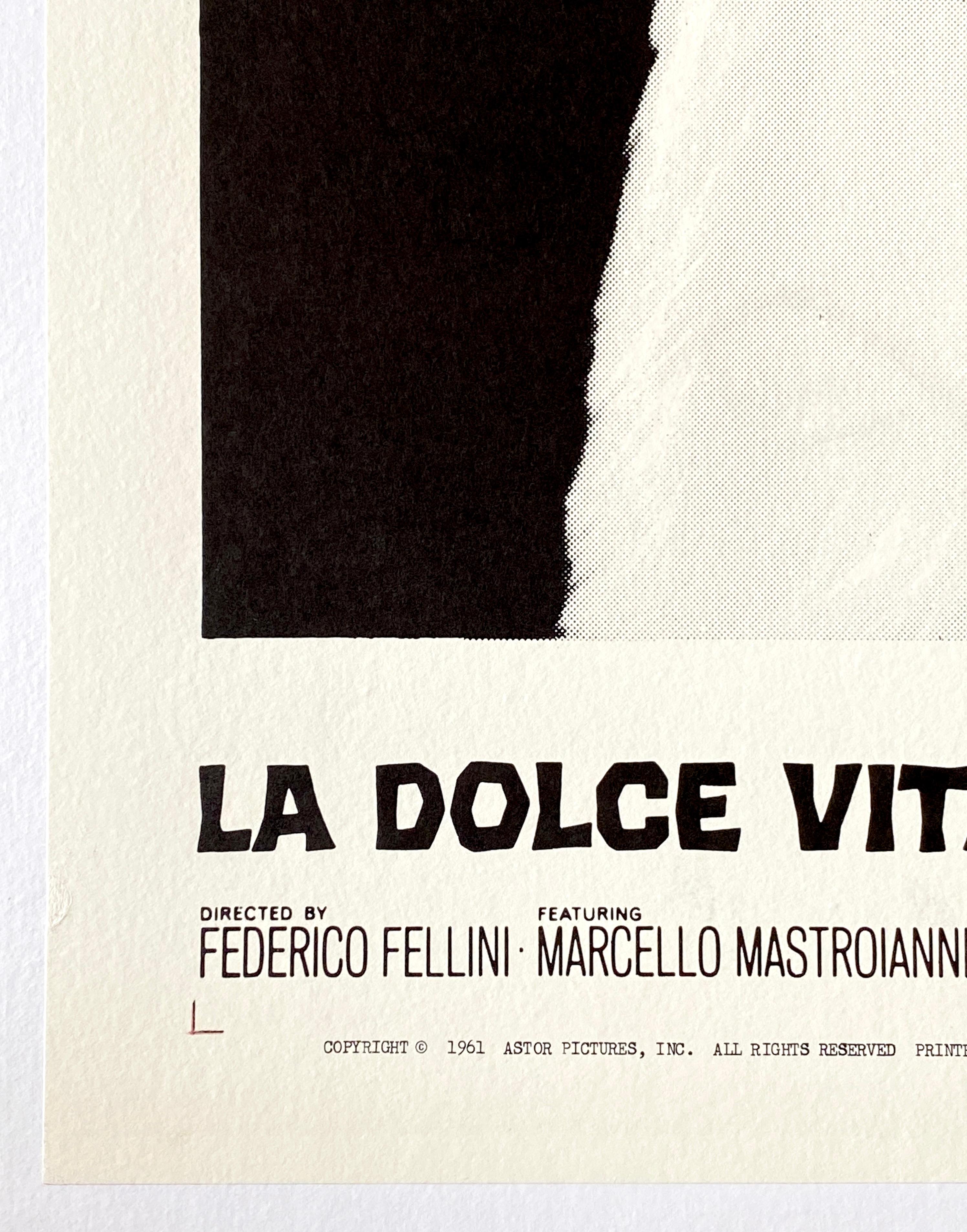 Mid-20th Century 'La Dolce Vita' Original Vintage US One Sheet Movie Poster, 1961