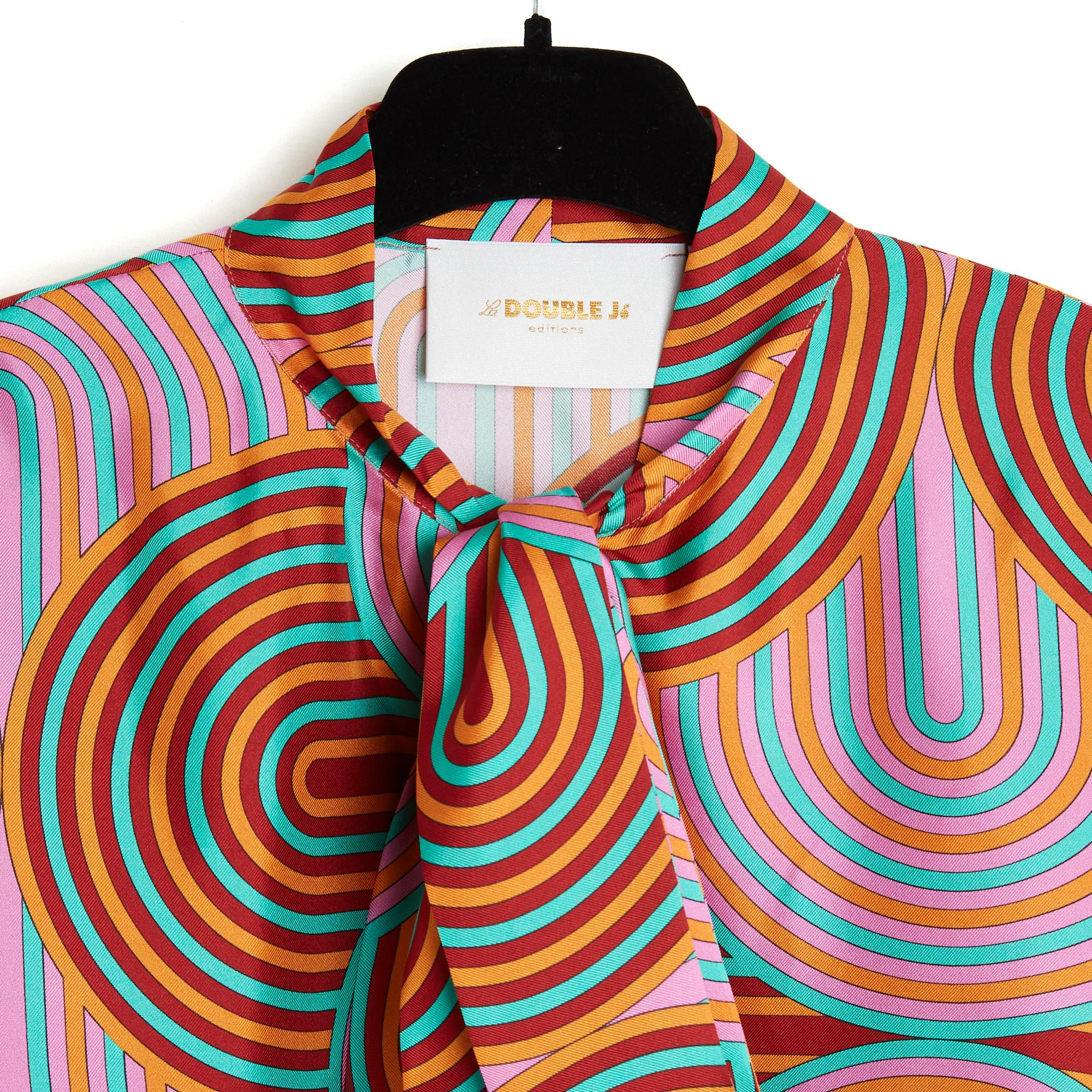 La Double J 2017 Top FR40 Blusa de volantes Ascot de sarga de seda de colores UK12 US10 Marrón en venta