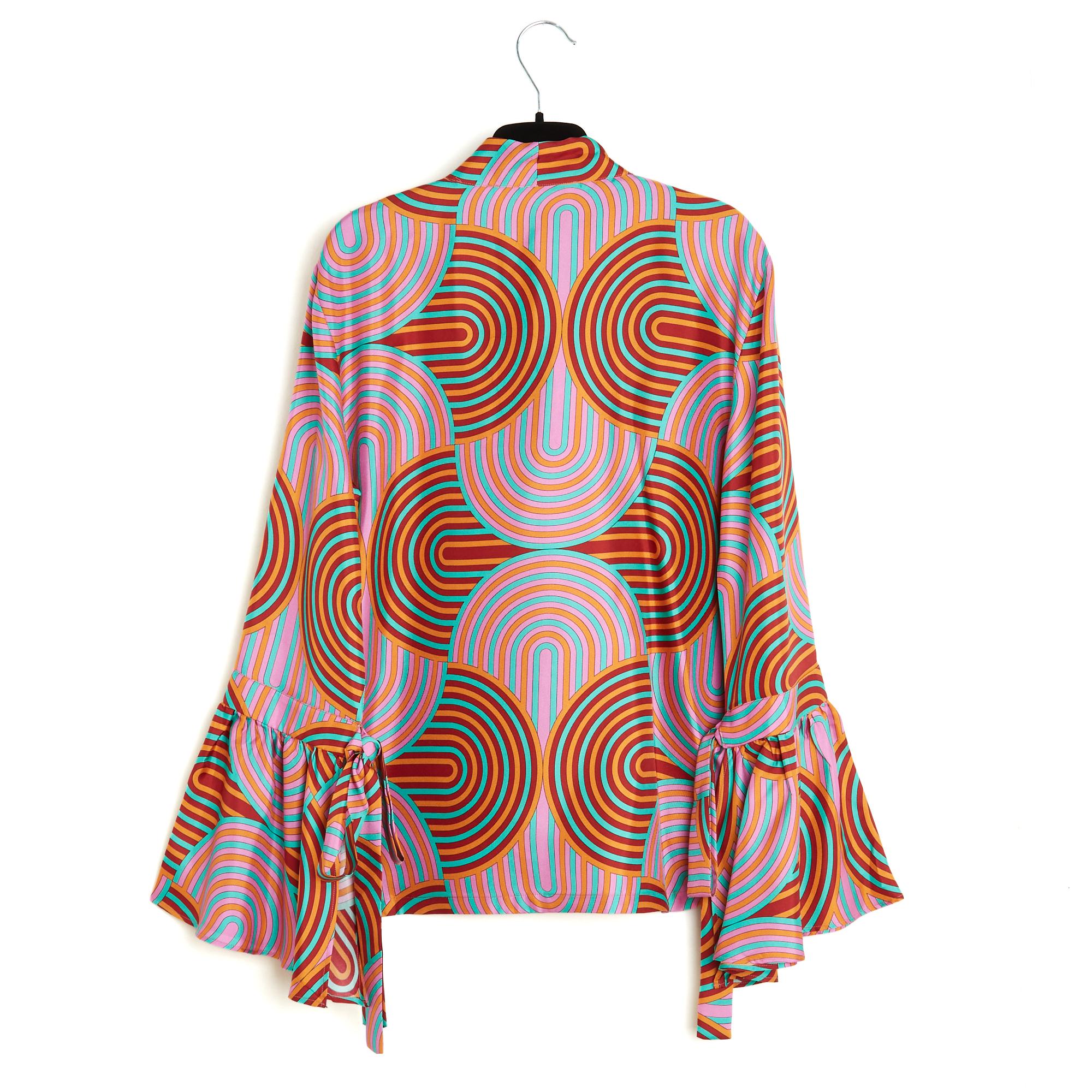 La Double J 2017 Top FR40 Blusa de volantes Ascot de sarga de seda de colores UK12 US10 en venta 1