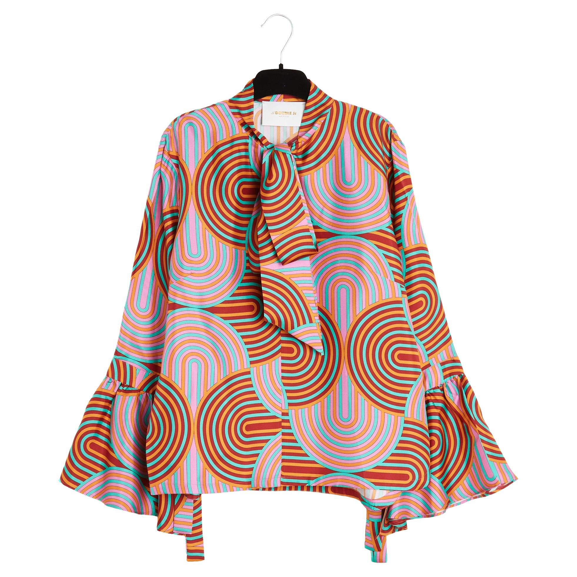 La Double J 2017 Top FR40 Camicetta con volant in twill di seta colorata UK12 US10