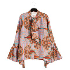 La Double J 2017 Top FR40 Colorful Silk Twill Ascot Ruffles Blouse UK12 US10