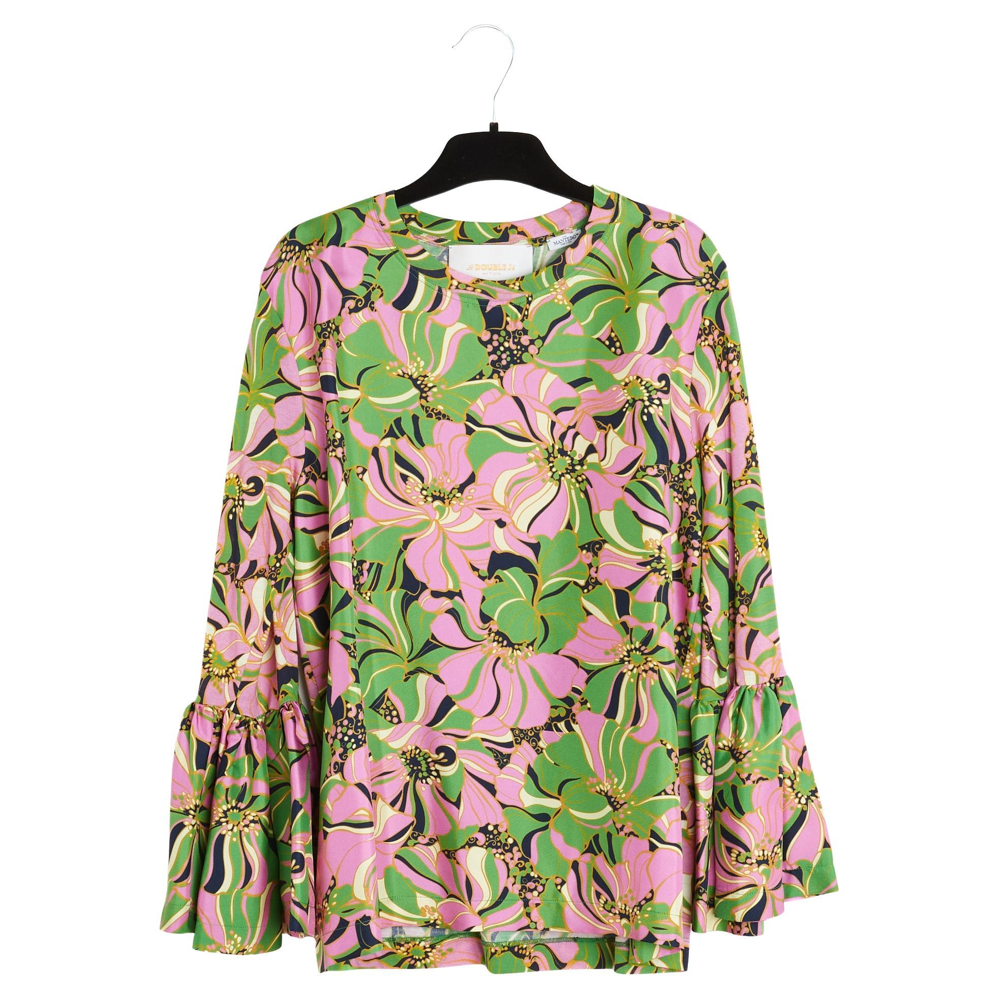 La Double J 2017 Top FR40 Camicetta con volant in twill di seta colorata UK12 US10 in vendita