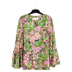 La Double J 2017 Top FR40 Colorful Silk Twill Ascot Ruffles Blouse UK12 US10