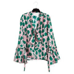 La Double J 2017 Top FR40 Colorful Silk Twill Ascot Ruffles Blouse UK12 US10