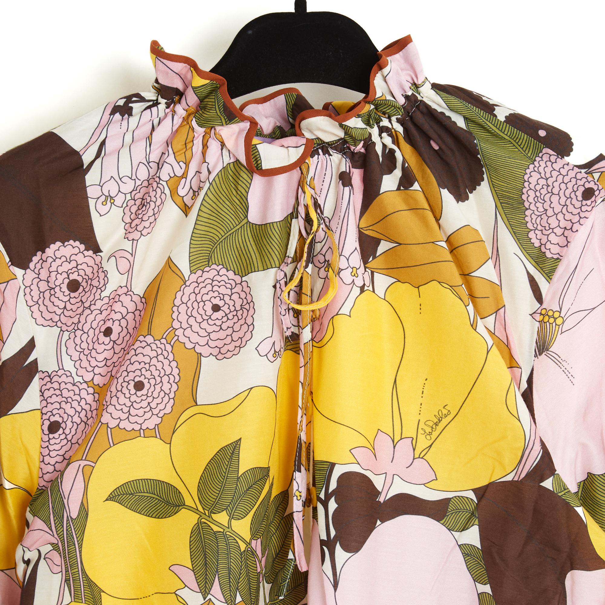 Marron Robe longue La Double J 2023 XL FR42 à fleurs roses et jaunes GB14 US12 en vente