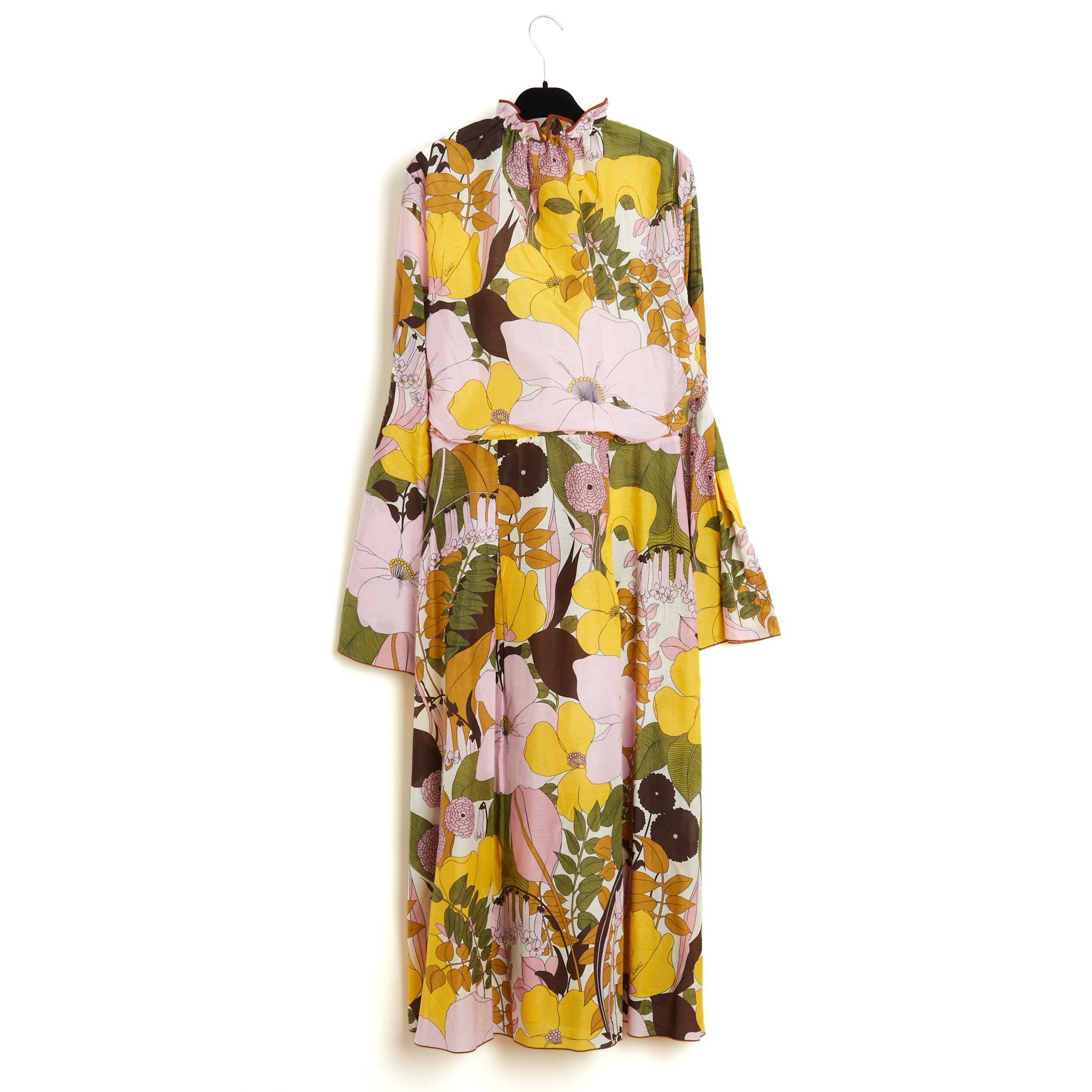 Robe longue La Double J 2023 XL FR42 à fleurs roses et jaunes GB14 US12 en vente 1