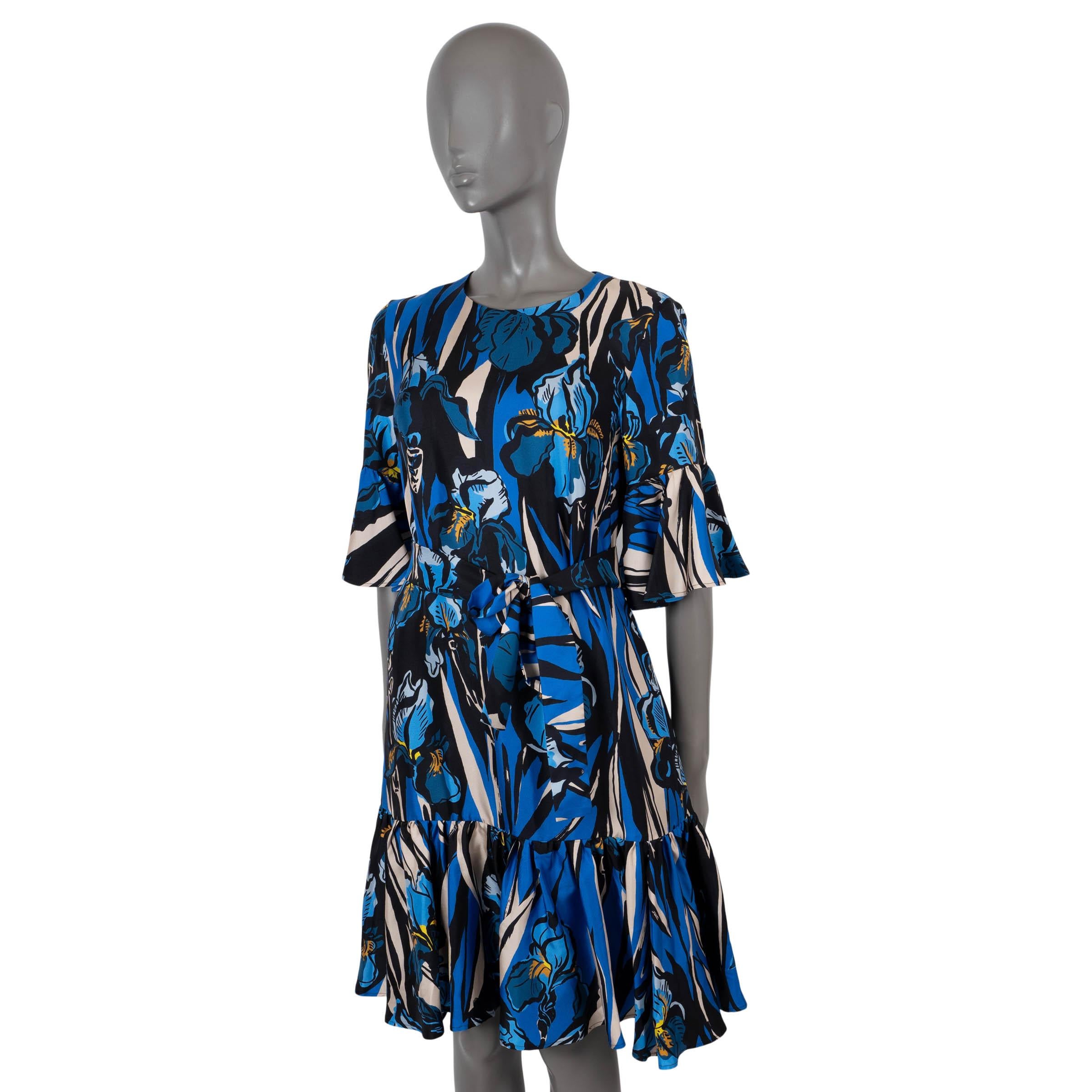 100% authentic La Double J Curly Wing Ilk belted dress in silk twill (100%). Features a round neck, ruffled hem and short bell sleeves. Opens with a concealed zipper in the back and is unlined. Has been worn and is in excellent condition.