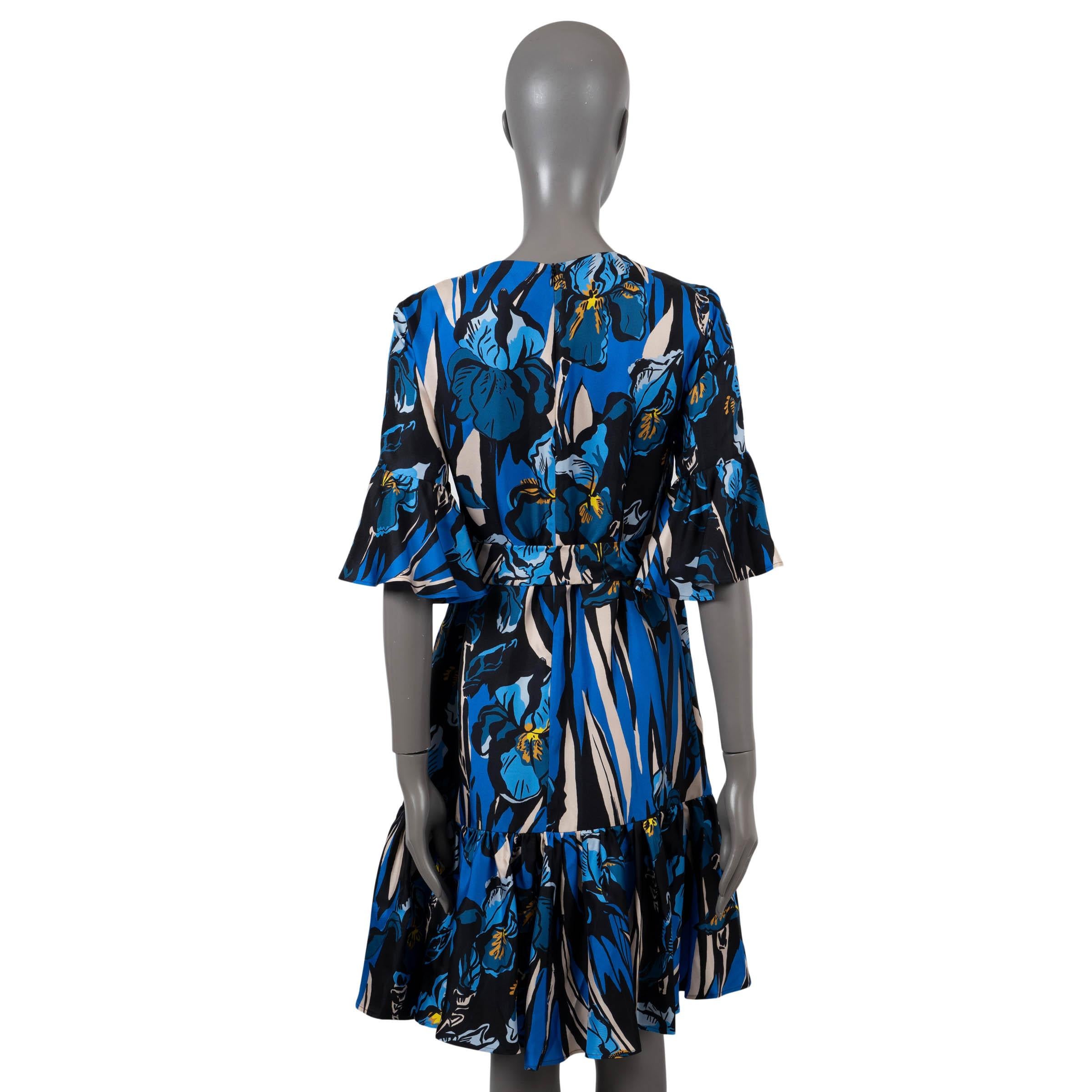 Blue LA DOUBLE J blue silk CURLY SWING IRIS Dress M For Sale