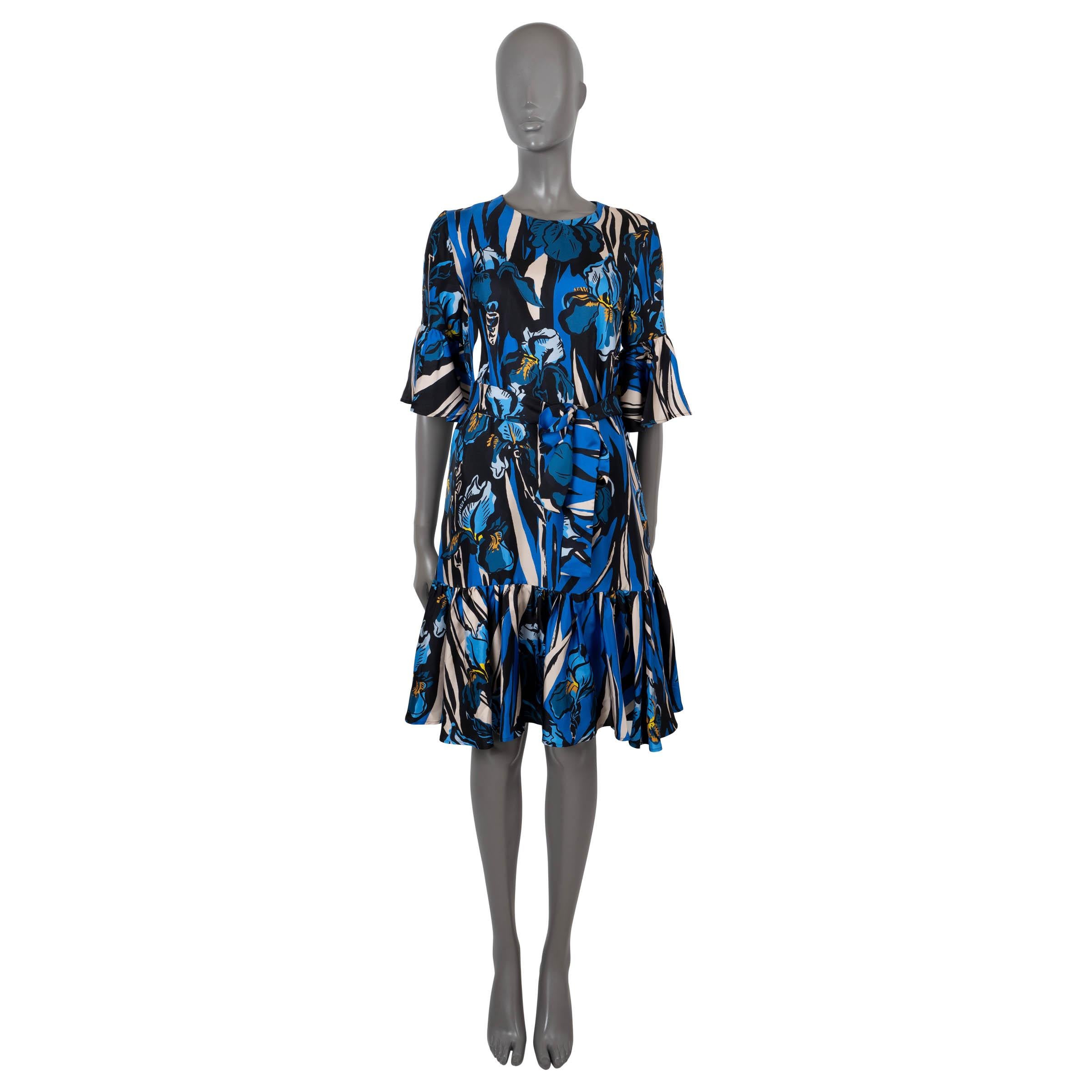 LA DOUBLE J blue silk CURLY SWING IRIS Dress M In Excellent Condition For Sale In Zürich, CH