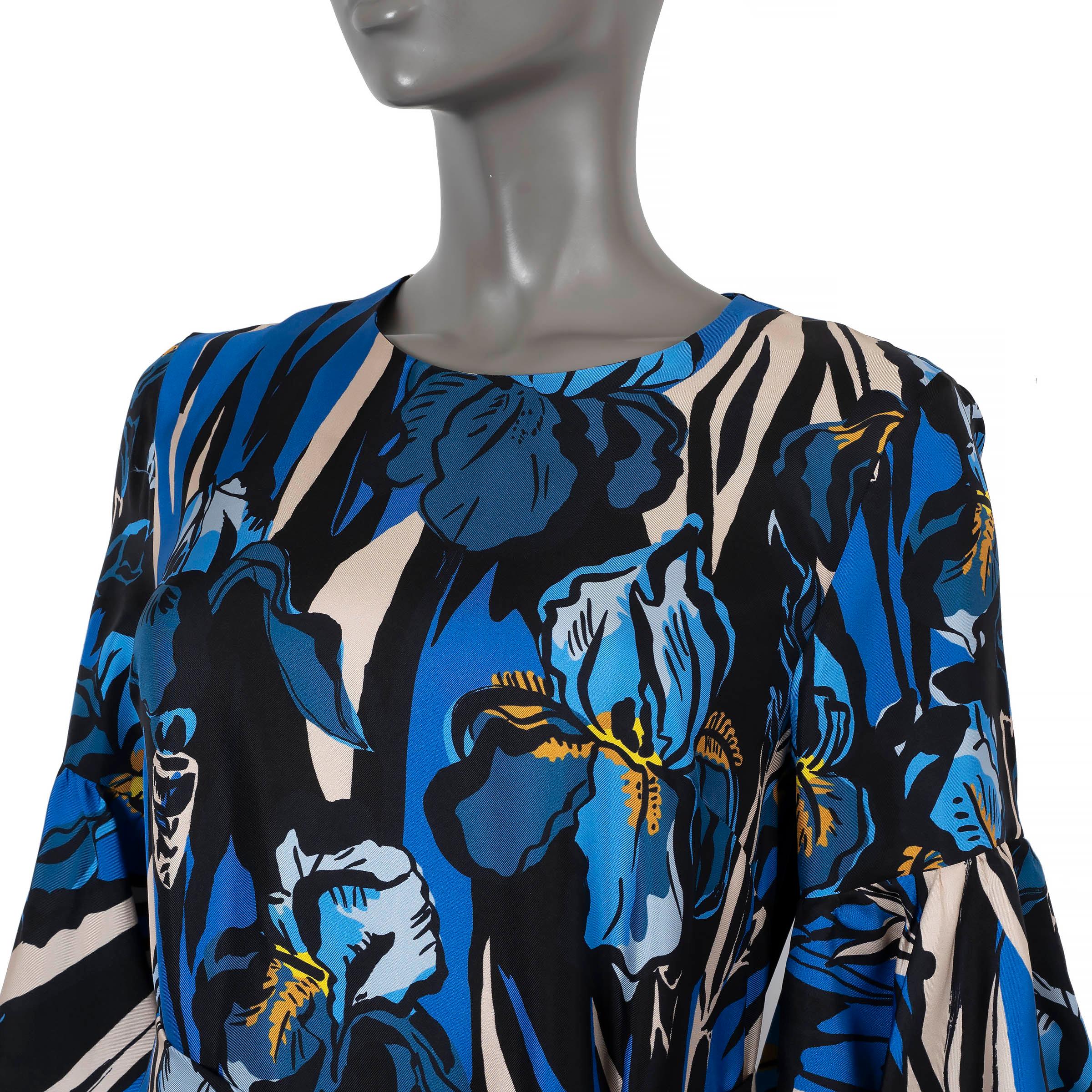 Women's LA DOUBLE J blue silk CURLY SWING IRIS Dress M For Sale