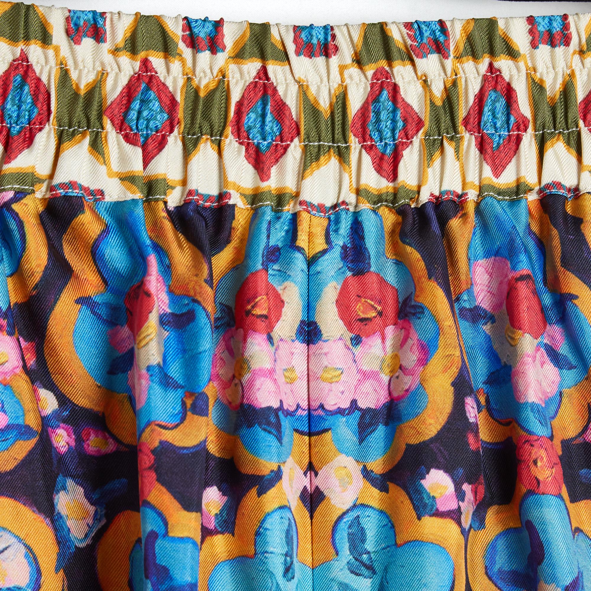 Marron La Double J Pantalon FR38 Palazzo extra large en sergé de soie géométrique taille S en vente