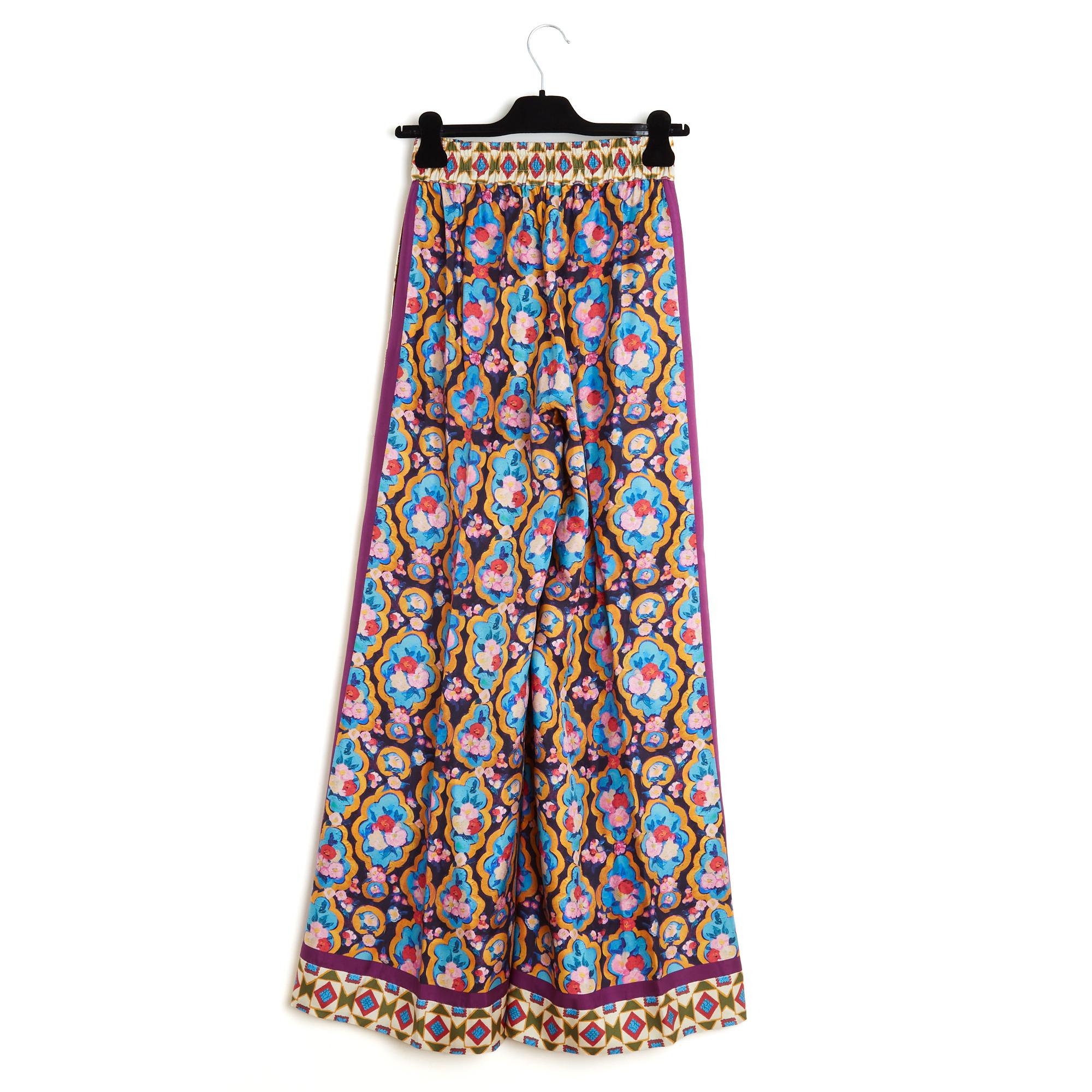 La Double J Pantalon FR38 Palazzo extra large en sergé de soie géométrique taille S en vente 1
