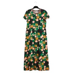 La Double J Robe Mi longue FR40 Black Jersey Geometric Green dress UK12 US10 L
