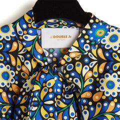 La Double J Top FR40 Colorful Black Silk Twill Ascot Ruffles Blouse UK12 US10