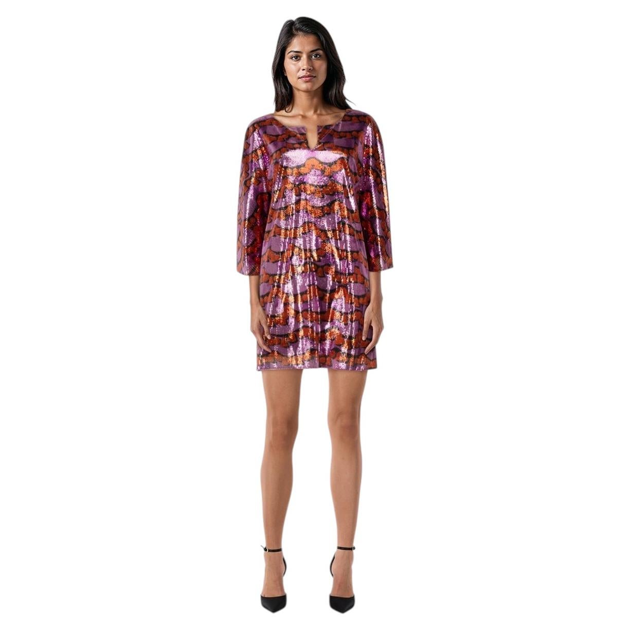 La DoubleJ Purple & Red Sequin Snake Pattern Dress Size L