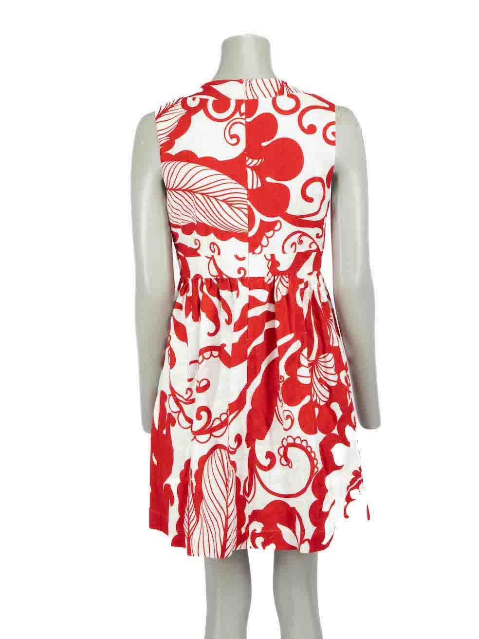 La DoubleJ Red Floral Print Gathered Mini Dress Size M In Good Condition For Sale In London, GB