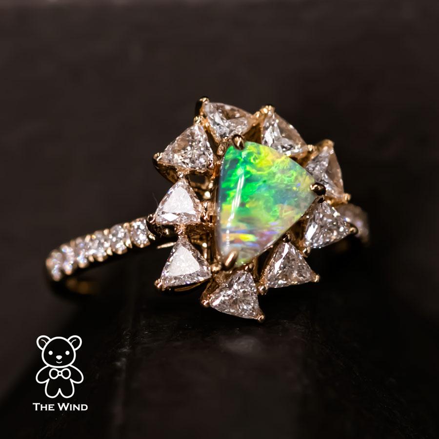 Women's La Estrella - 0.916 ct Halo Trillion Diamond Black Opal Engagement Ring 18K For Sale