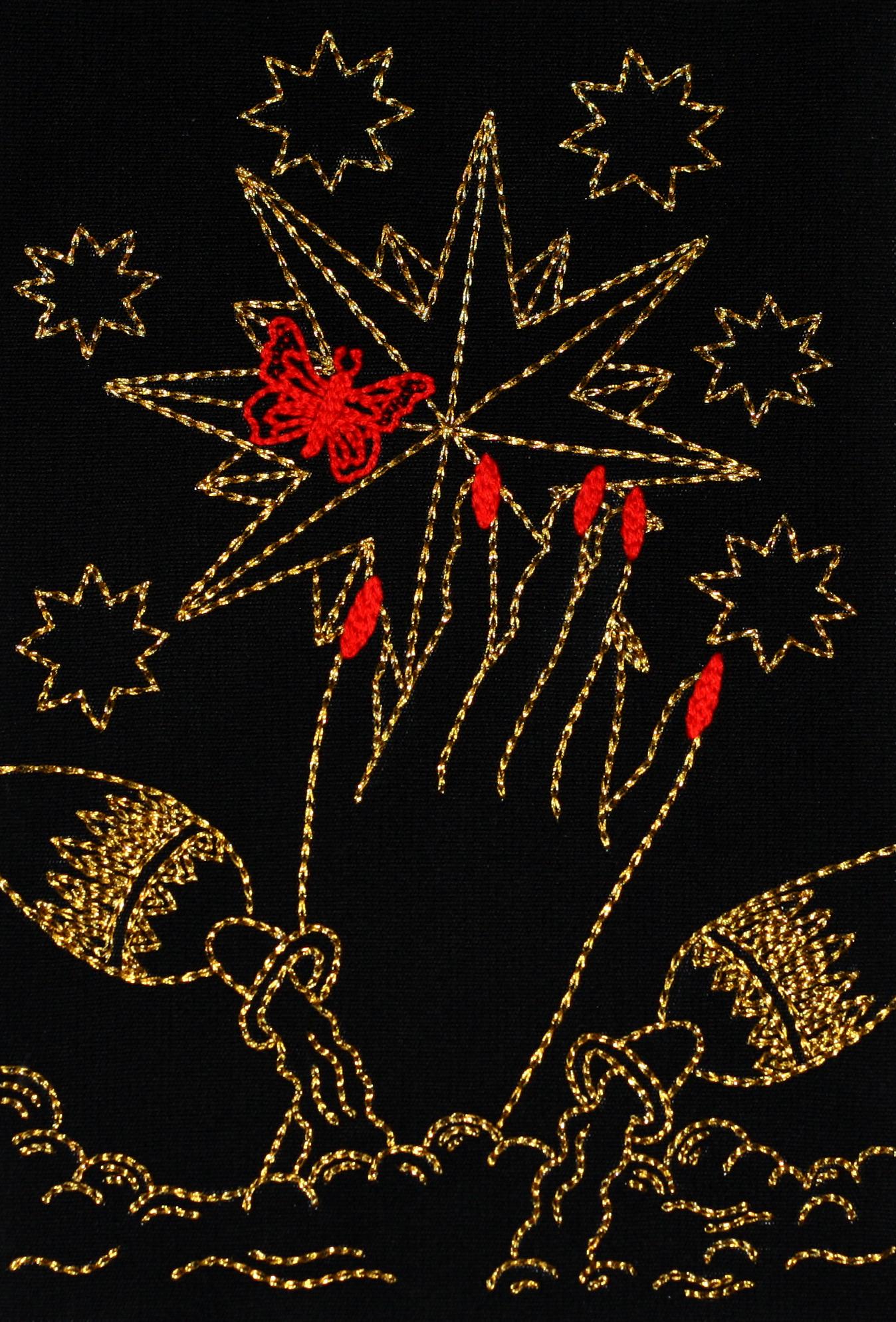 Contemporary La Estrella. From The Ventura Series.  Embroidery thread on canvas. Framed For Sale