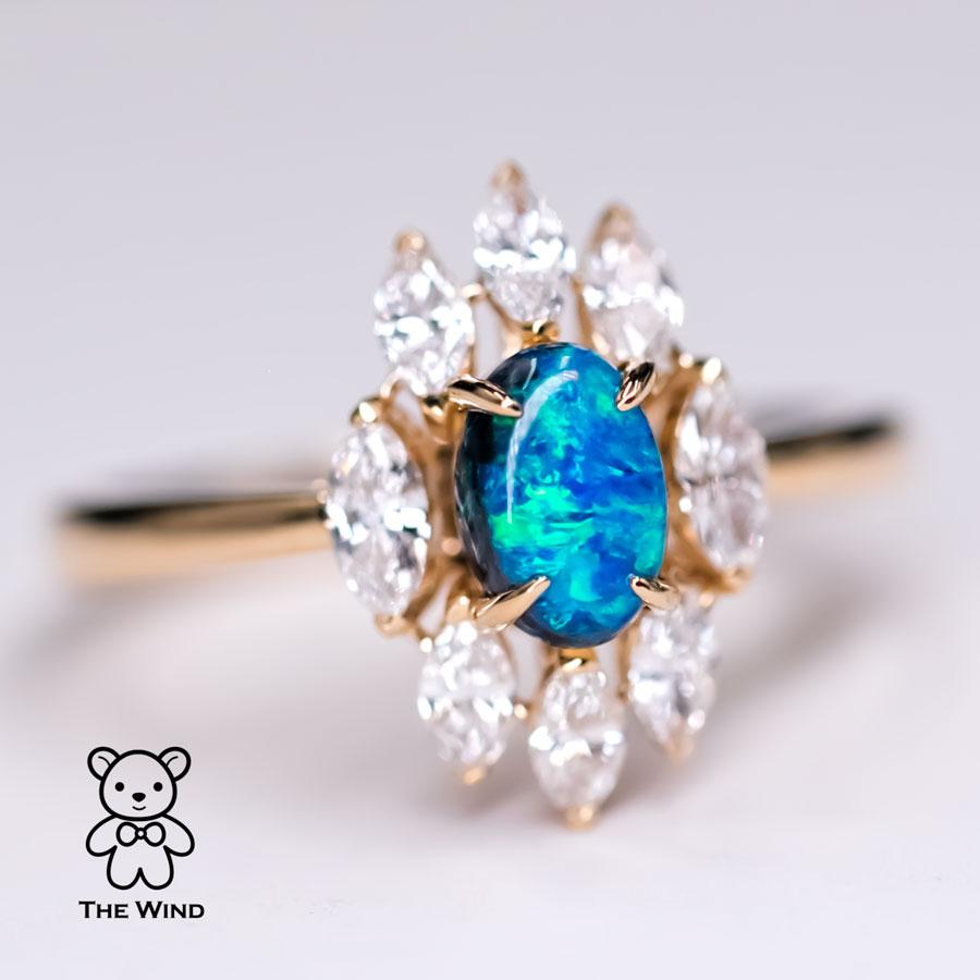 La Eternidad - N1 Verlobungsring aus 18 Karat Gelbgold mit schwarzem Opal und Marquise-Diamant im Zustand „Neu“ im Angebot in Suwanee, GA