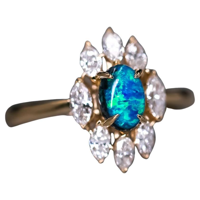 La Eternidad - N1 Verlobungsring aus 18 Karat Gelbgold mit schwarzem Opal und Marquise-Diamant im Angebot